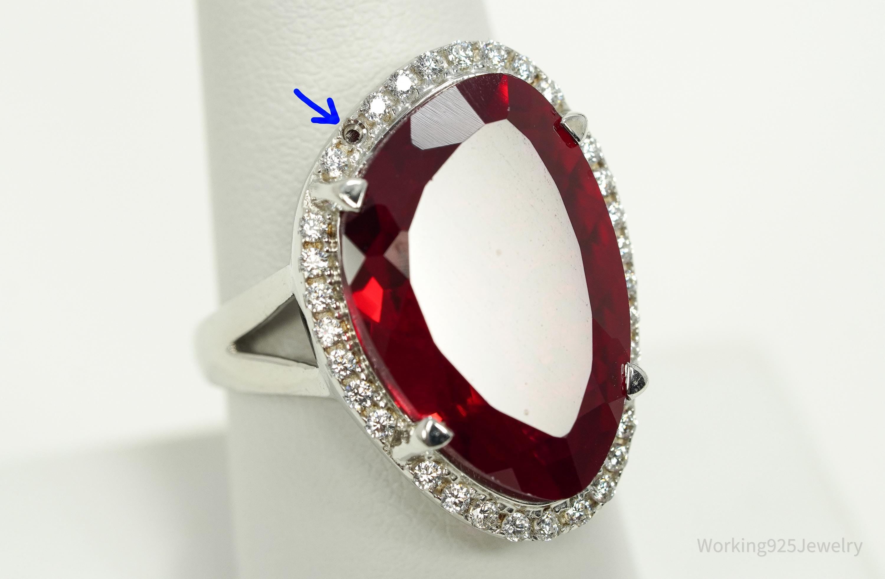 Designer Lab Ruby & Cubic Zirconia Sterling Silver Ring - Size 9