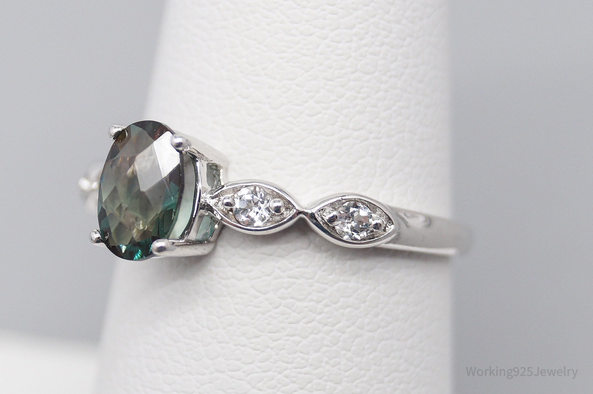 JTV TGGC Teal Stone & White Topaz Sterling Silver Ring - Size 7