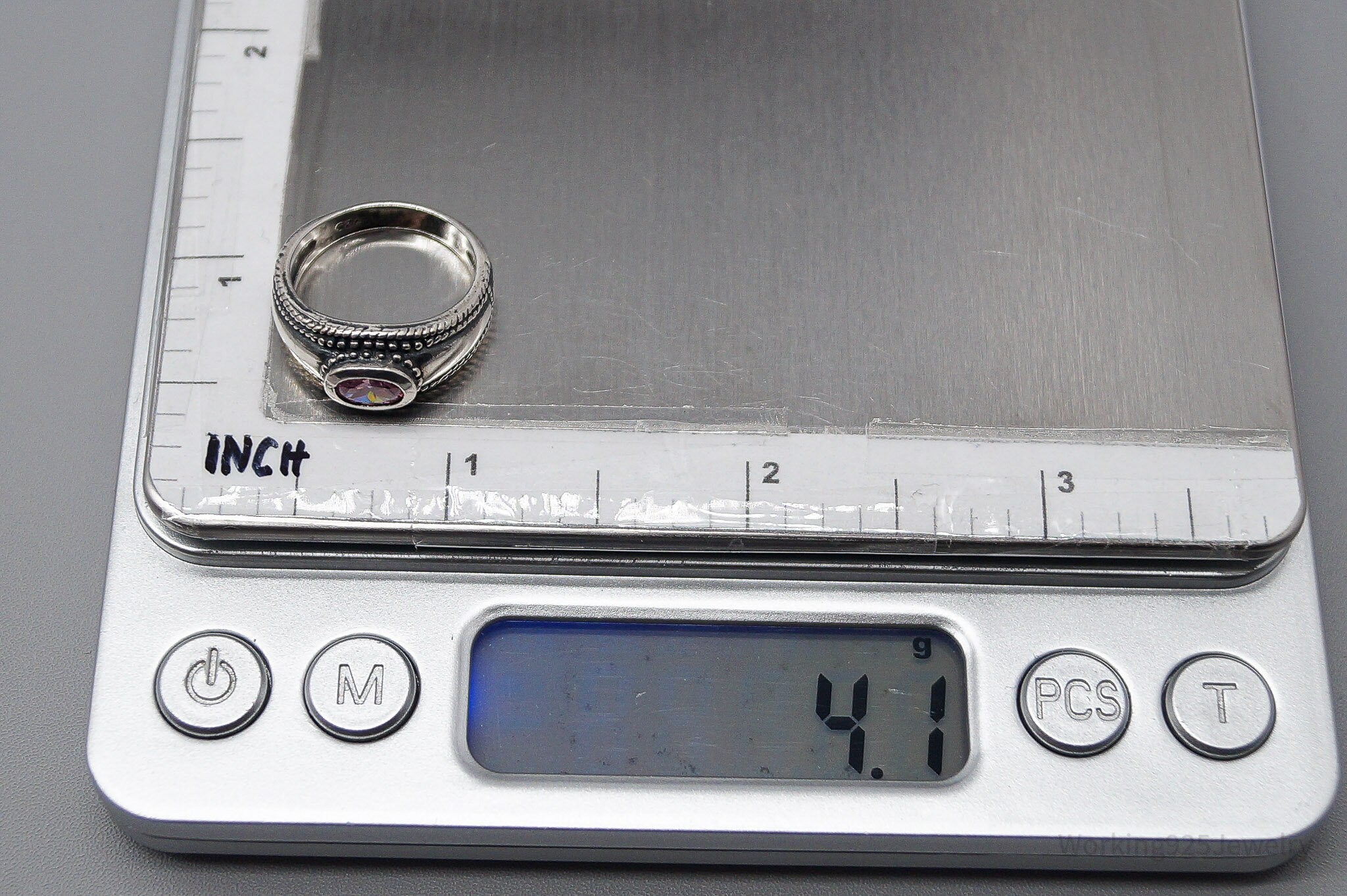 Vintage Pink Cubic Zirconia Sterling Silver Ring - Size 5