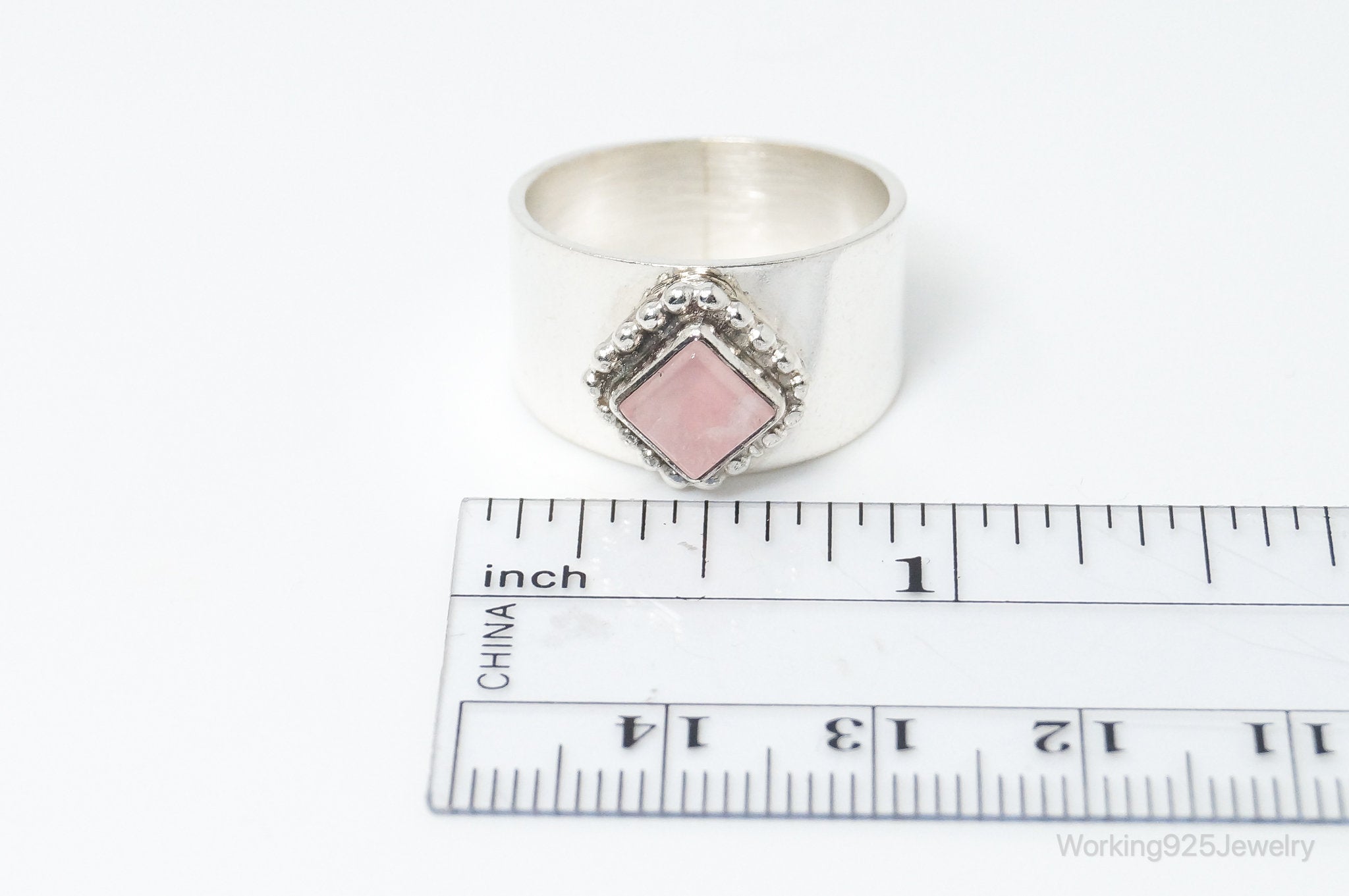 Vintage Native American Carol Felley Rose Quartz Sterling Silver Band Ring SZ 9