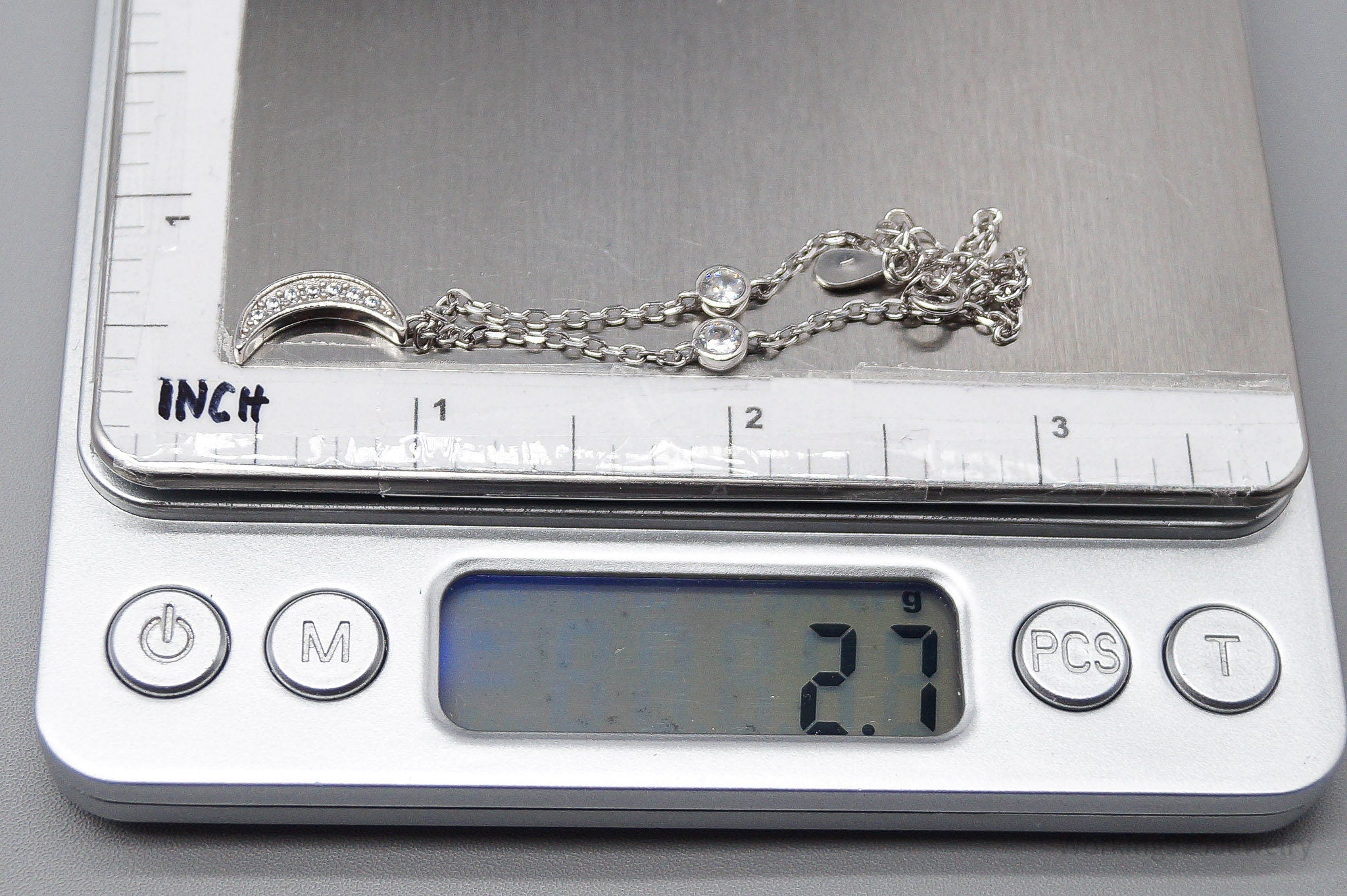 Vintage Cubic Zirconia Moon Charm Sterling Silver Bracelet - 8.25"