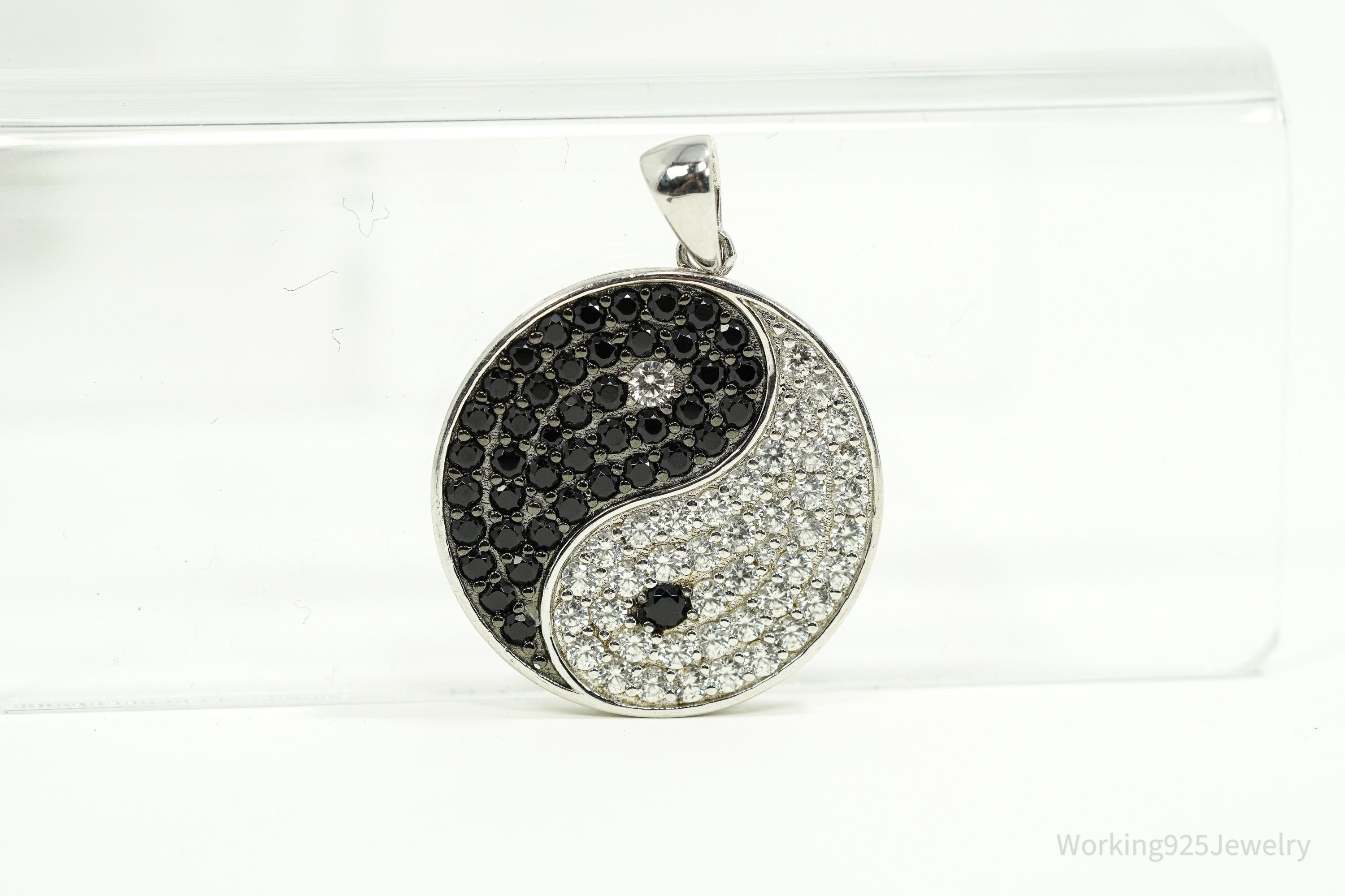 Vintage Black Spinel & White Topaz Yin Yang Sterling Silver Pendant