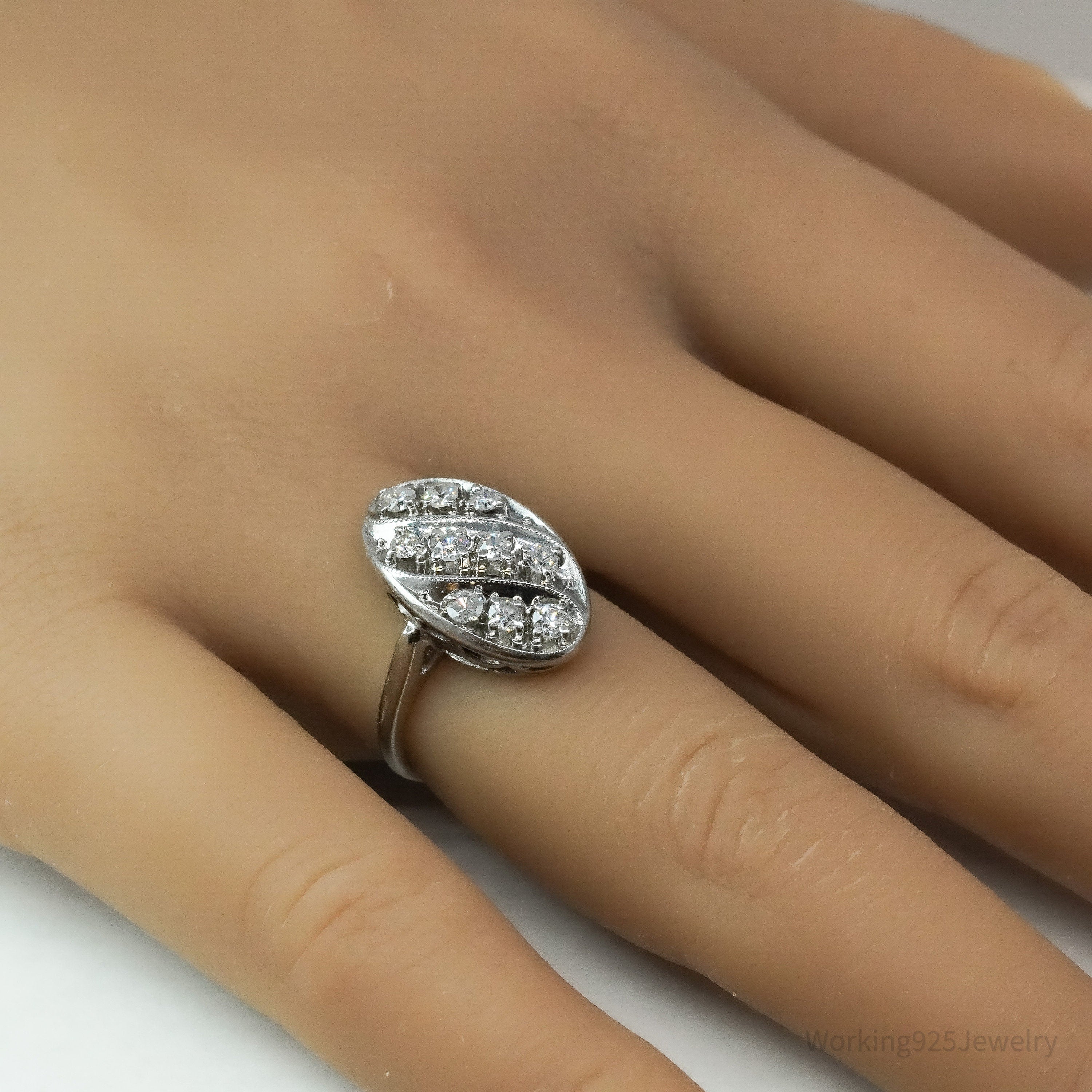 Art Deco 14K White Gold & Diamond Ring Size - 4.75