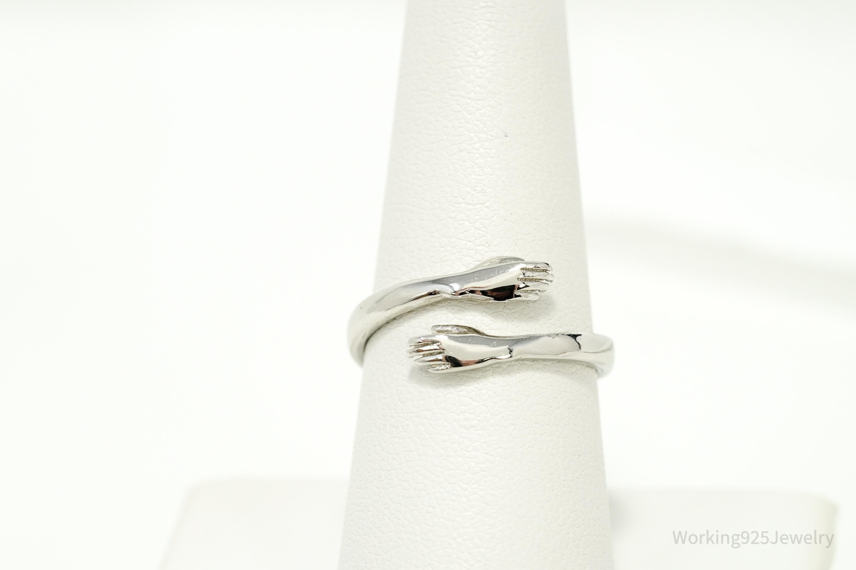 Vintage Hugging Hands Sterling Silver Wrap Ring - Size 8 Adjustable