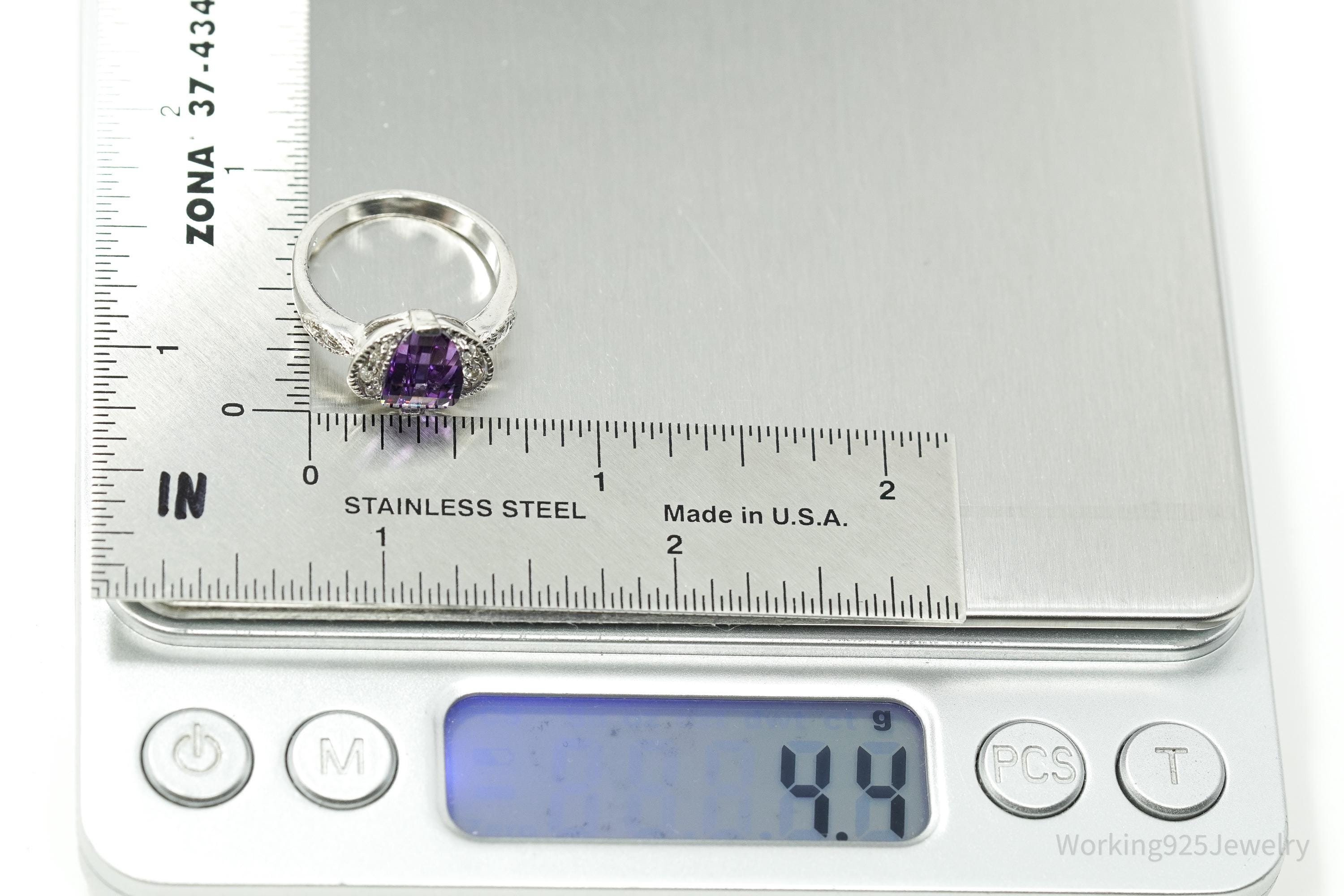 Vintage Amethyst & Cubic Zirconia Sterling Silver Ring - Size 6.5
