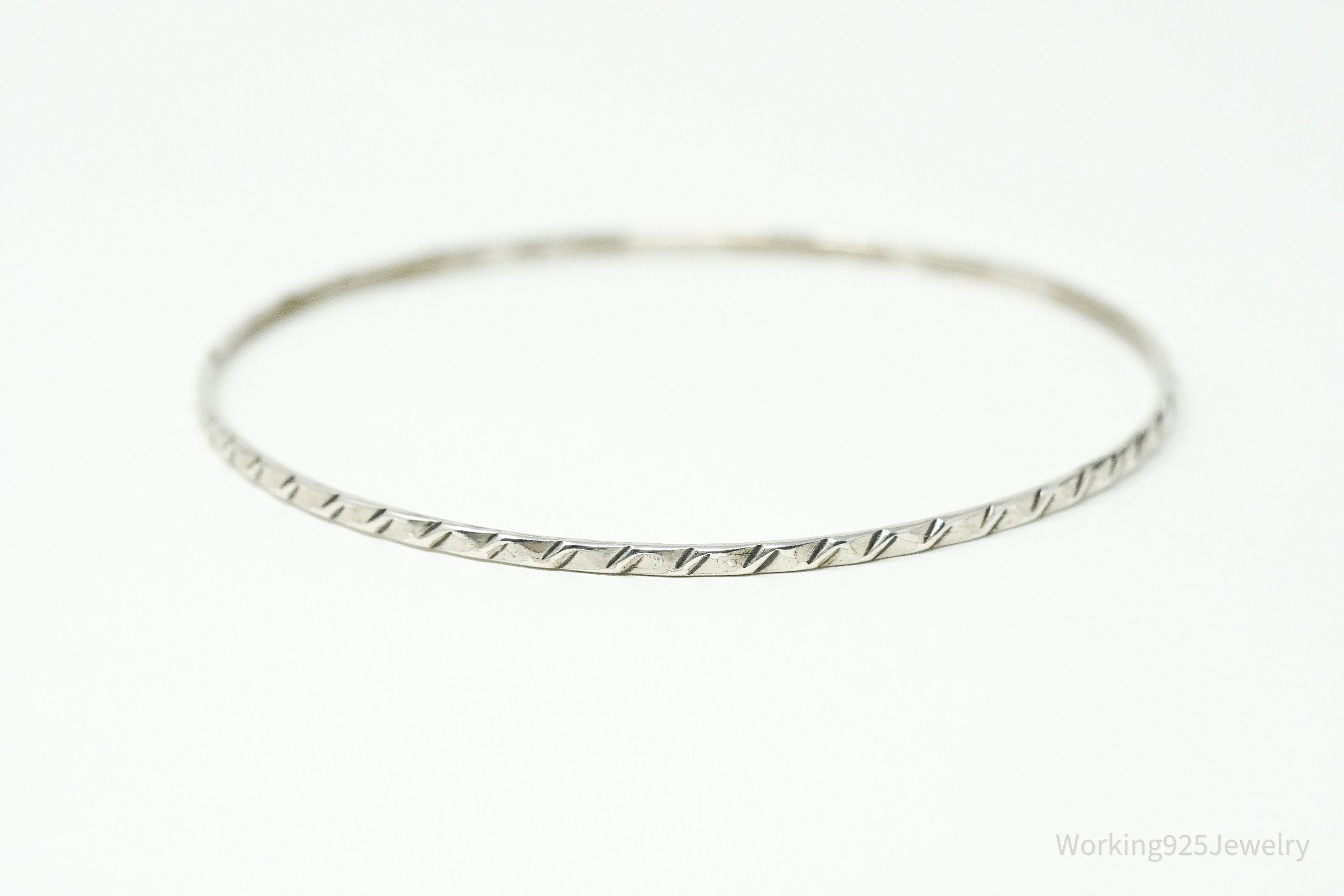 Vintage Designer JewelArt Art Deco Sterling Silver Bangle Bracelet 8"