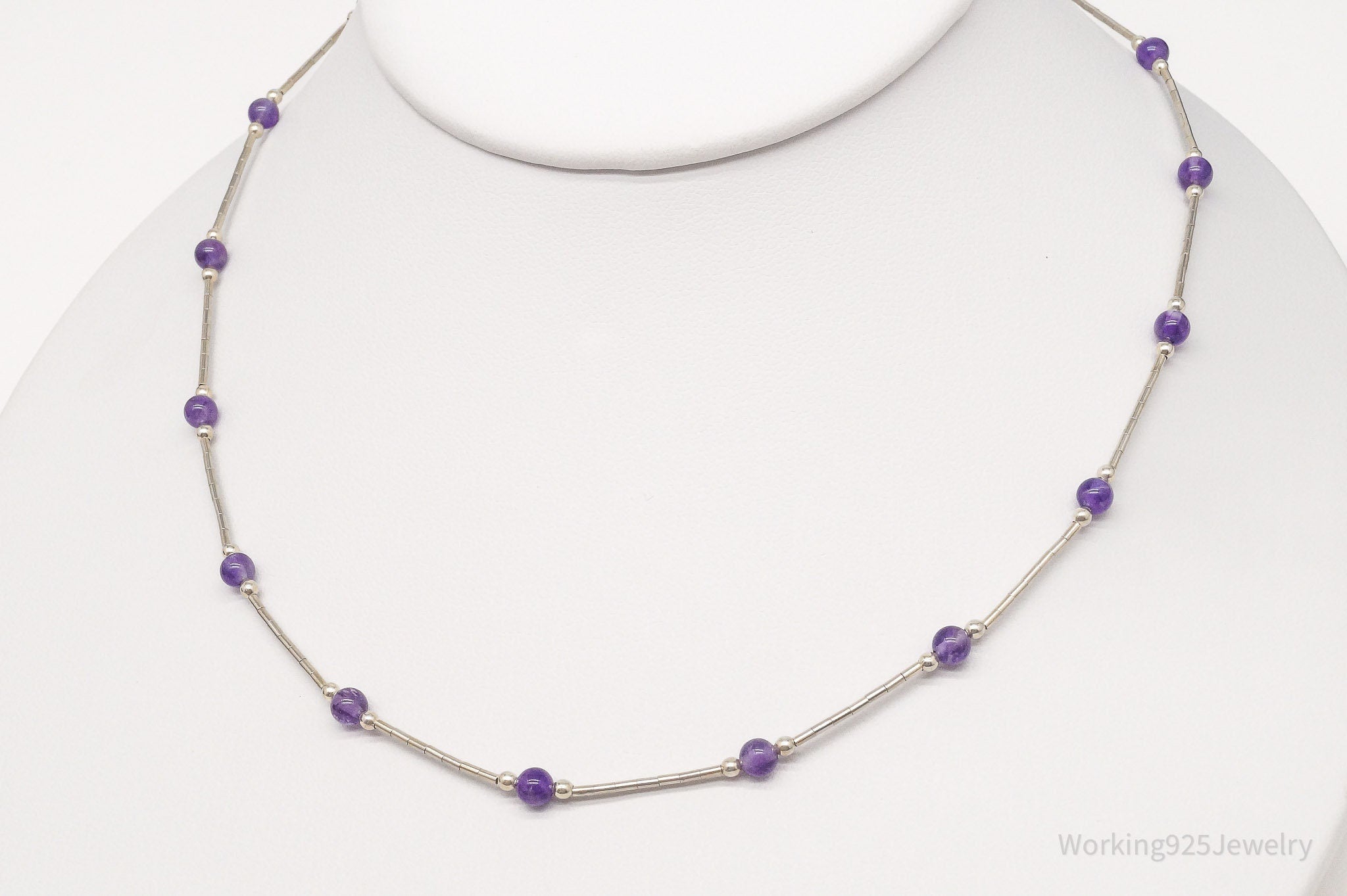 Vintage Amethyst Silver Bead Necklace 16"