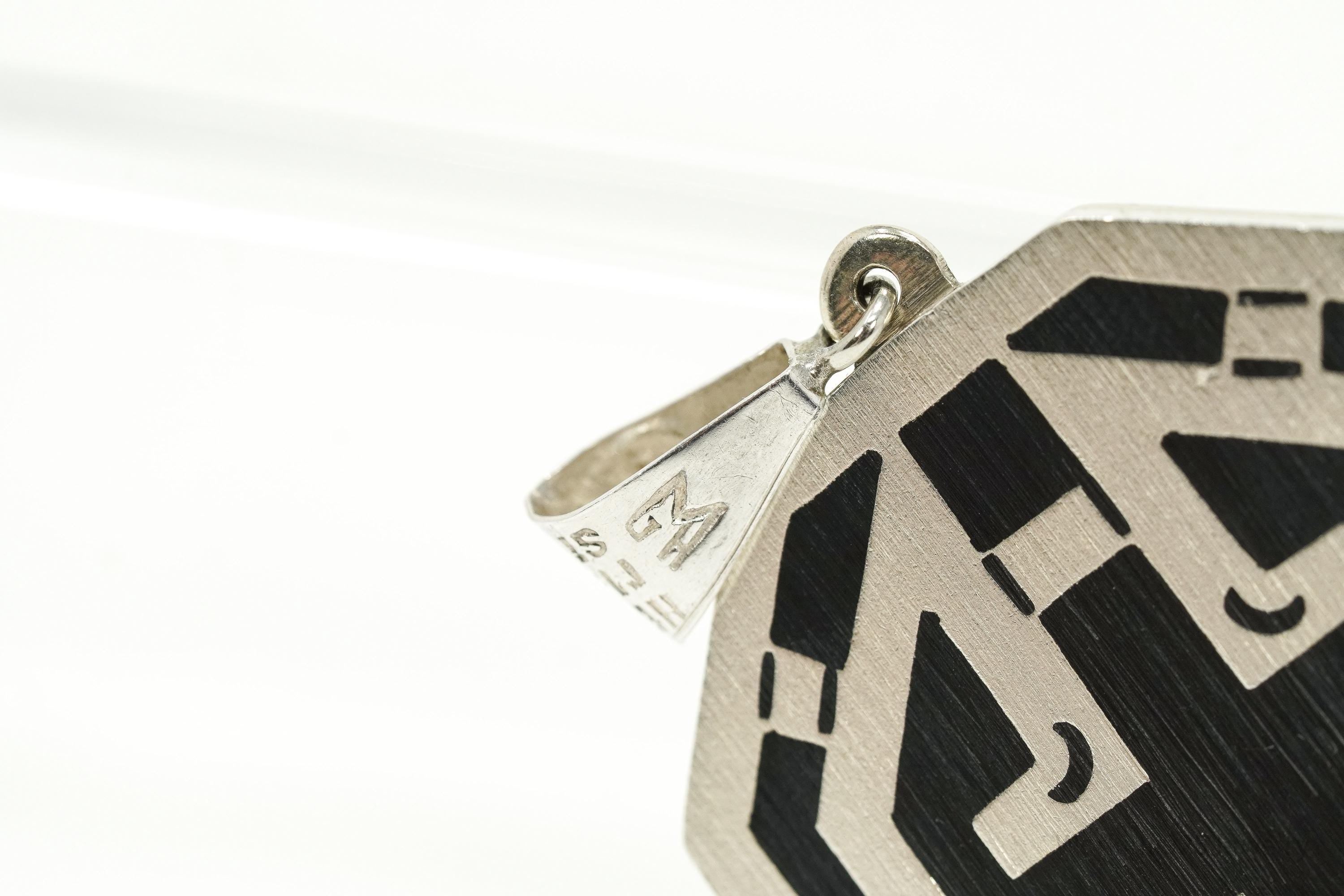 Vintage Large Mexico Inlay Reversible Sterling Silver Necklace Pendant