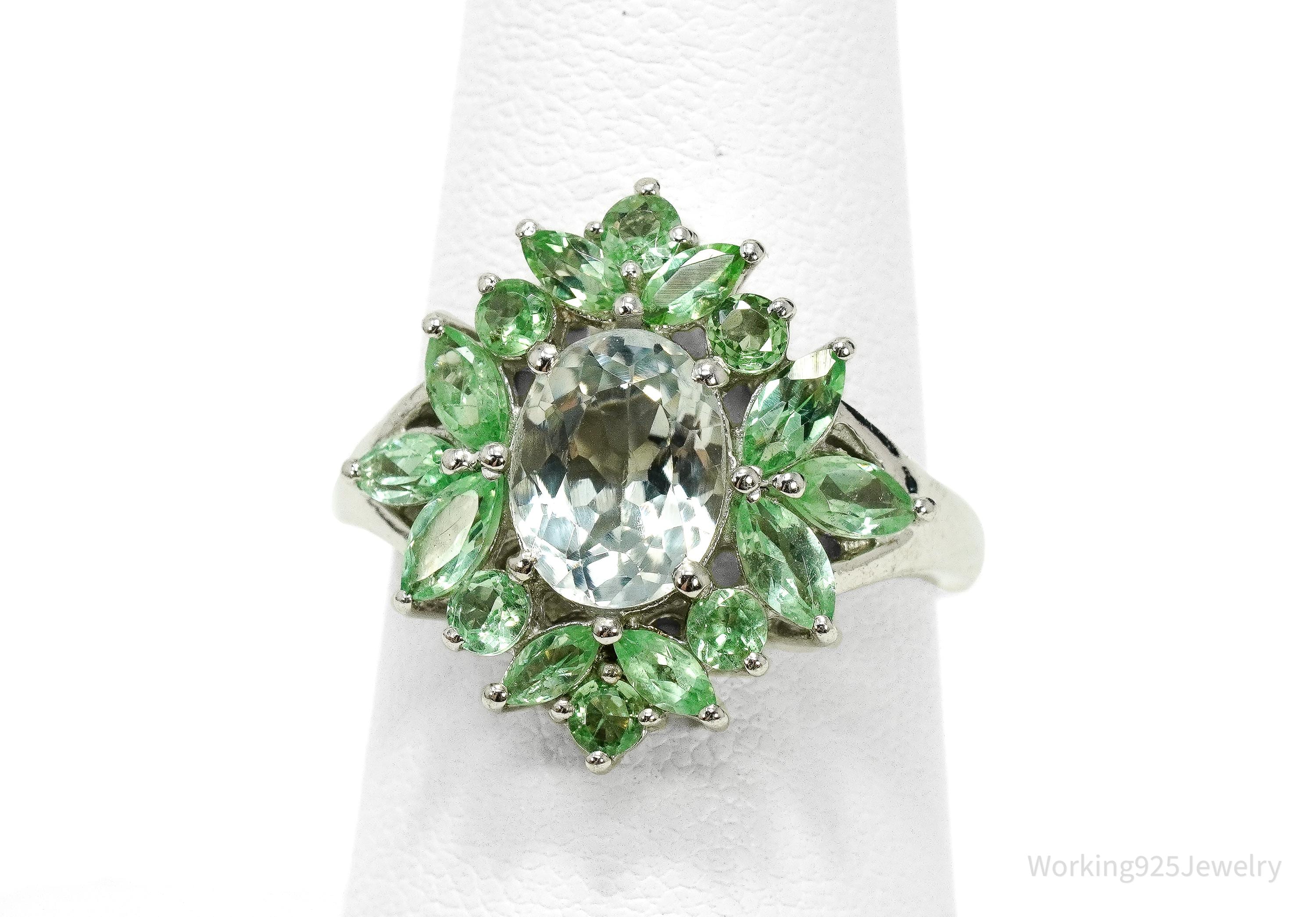 Vintage Blue Topaz & Green Amethyst Sterling Silver Ring - Size 7