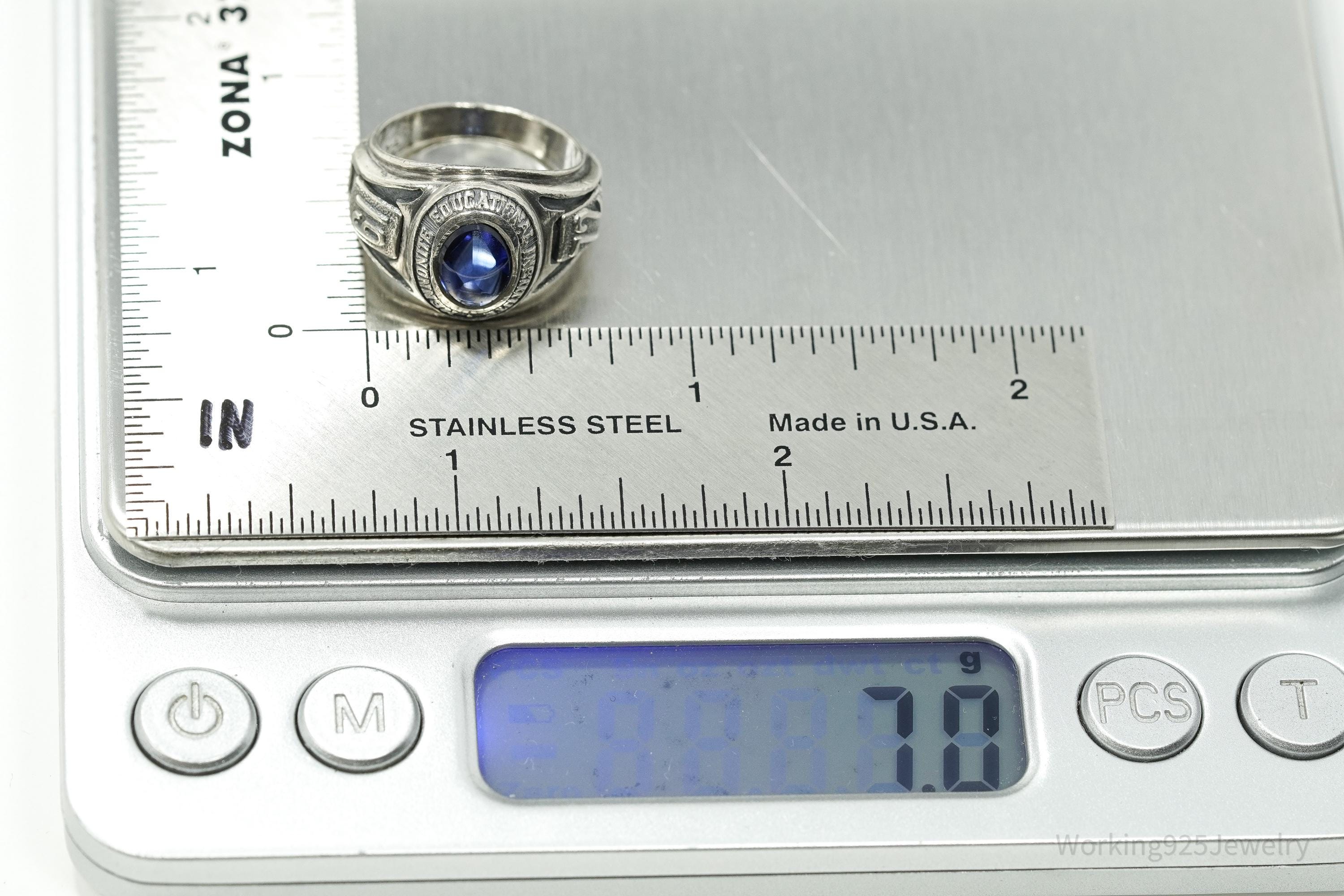Vintage 1972 Mennonite Educational Institute Blue Sapphire Sterling Silver Ring -Size 5