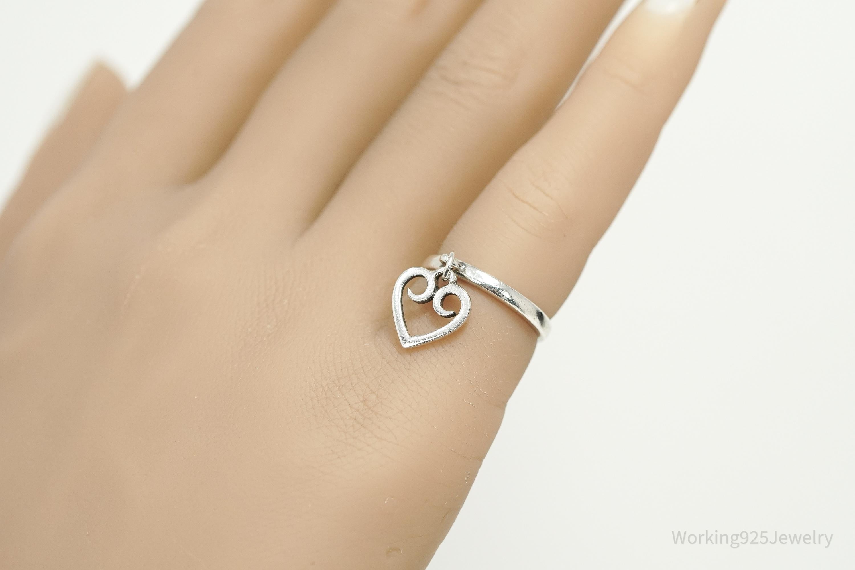 RARE Vintage JAMES AVERY Retired Scrolled Heart Charm Sterling Silver Ring Size 4.25