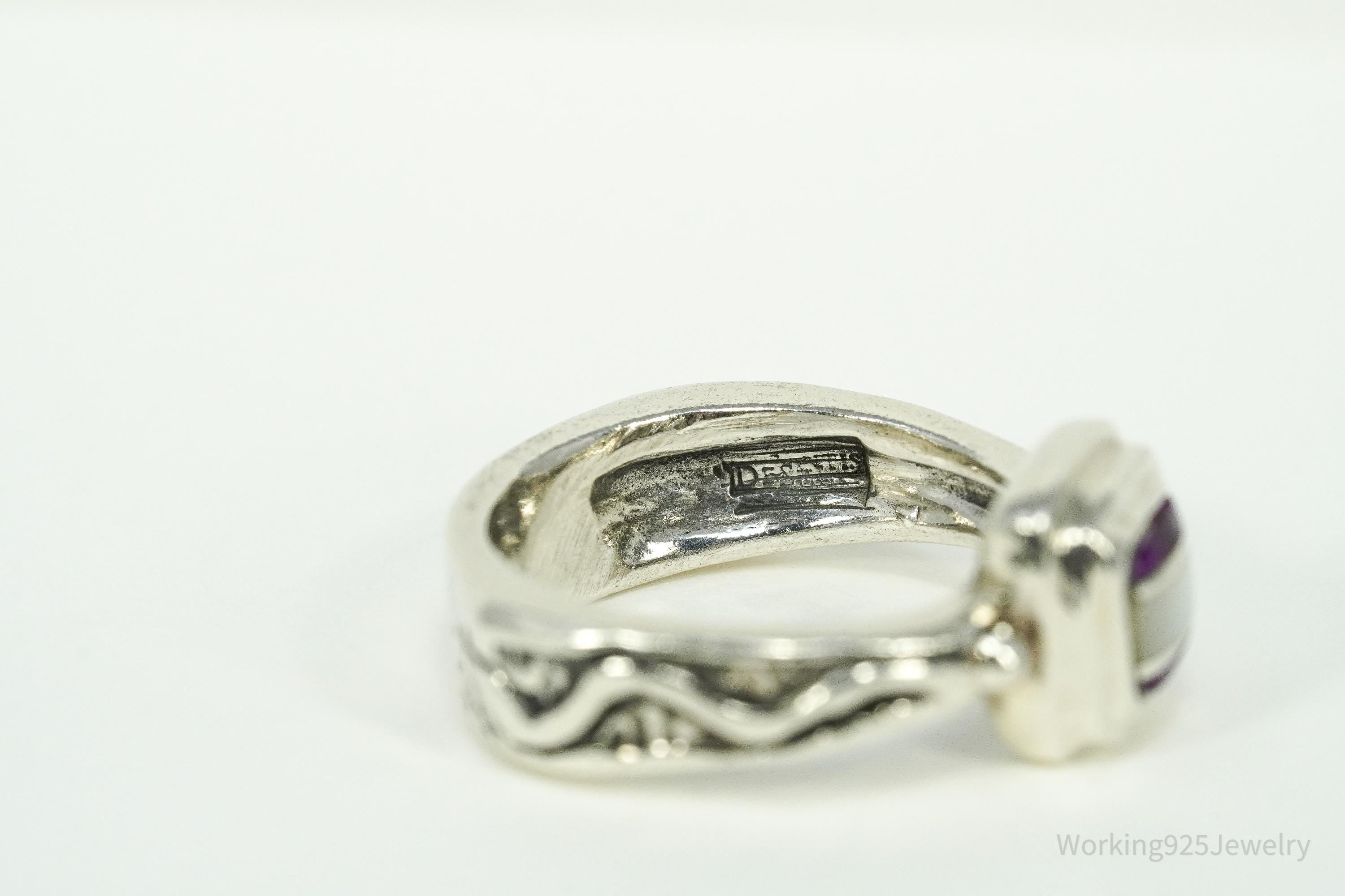 Vintage DeSantis Jewelry Co Mother Of Pearl & Charoite Inlay Sterling Silver Ring - Size 5.75