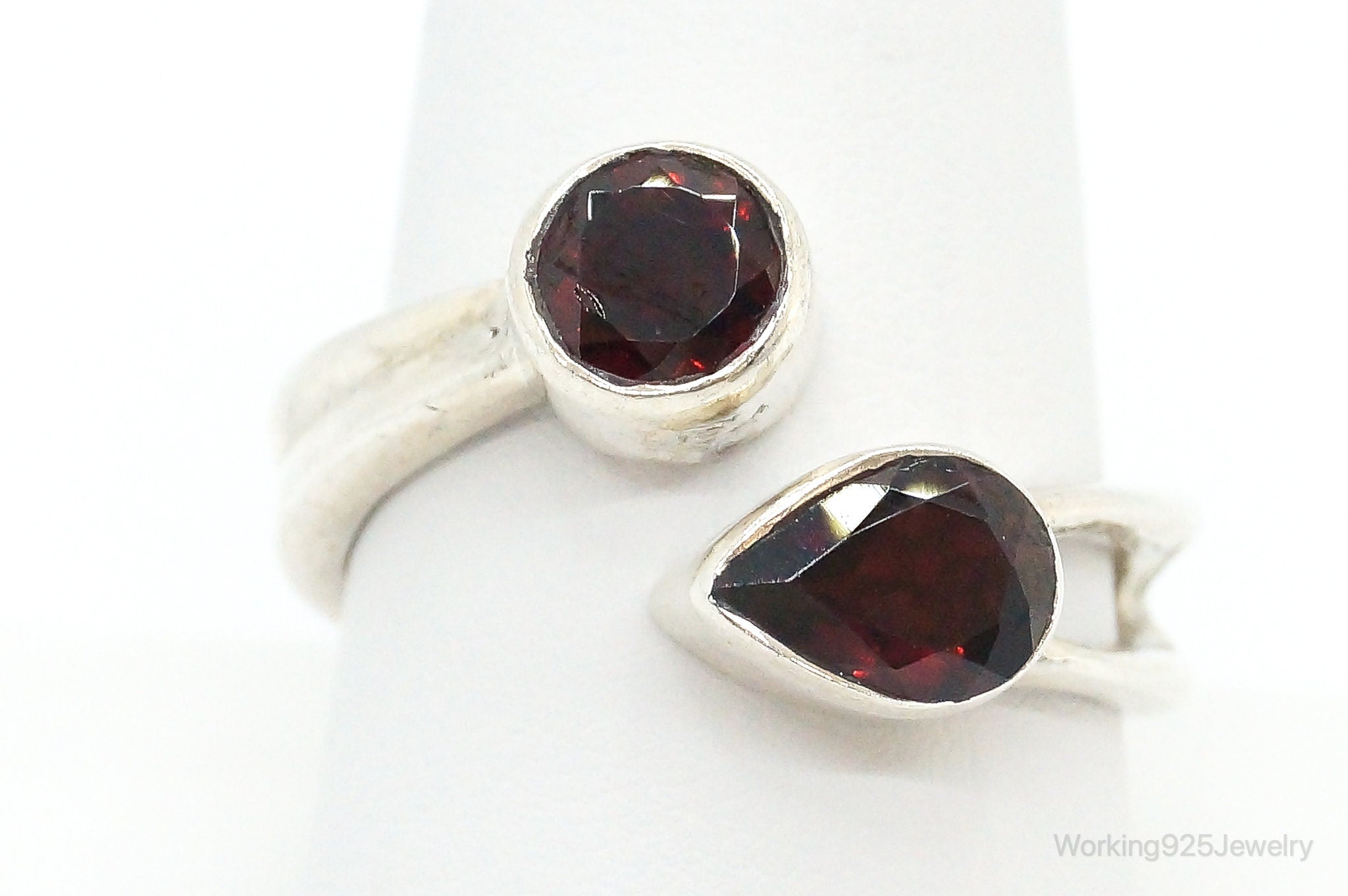 Vintage Garnet Sterling Silver Wrap Ring - Size 9.75 Adjustable