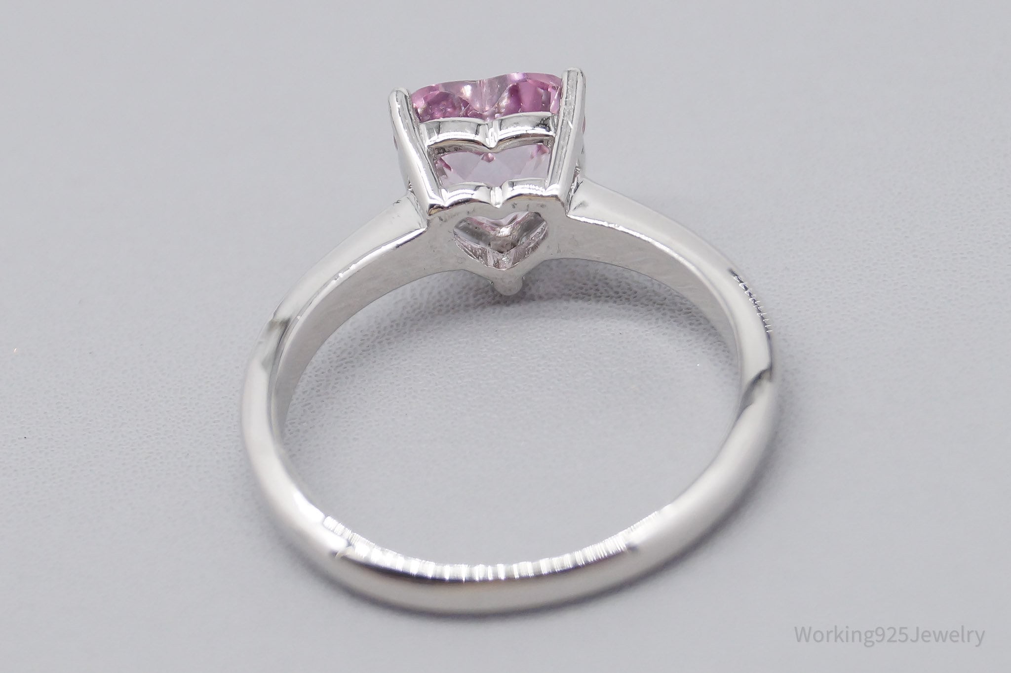 JTV TGGC Pink Topaz Heart Rhodium Over Sterling Silver Ring - Size 8