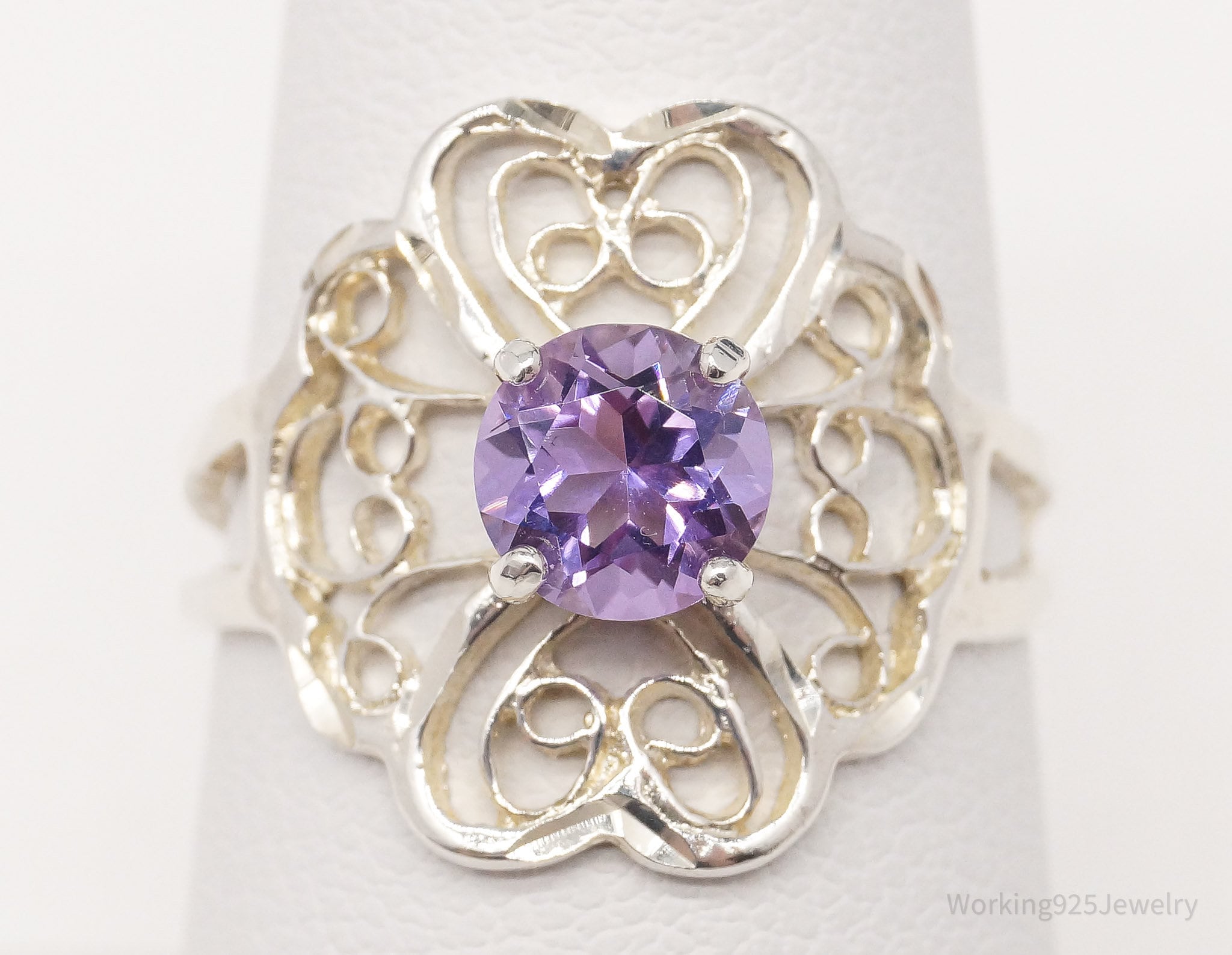 Vintage Amethyst Sterling Silver Ring - Size 7.25