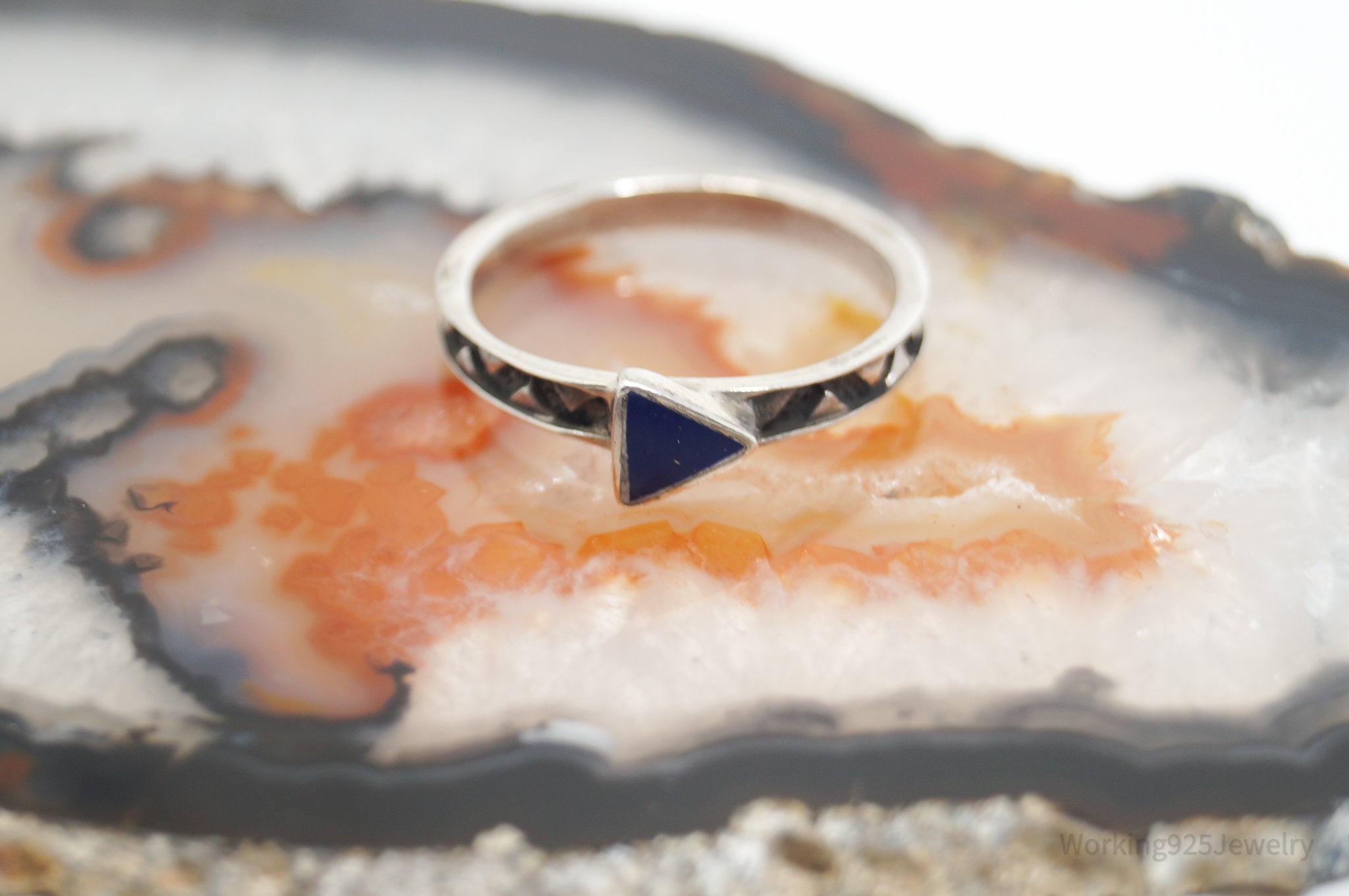 Vtg Carolyn Pollack Crushed Lapis Lazuli Sterling Silver Stacker Ring - Sz 8.75