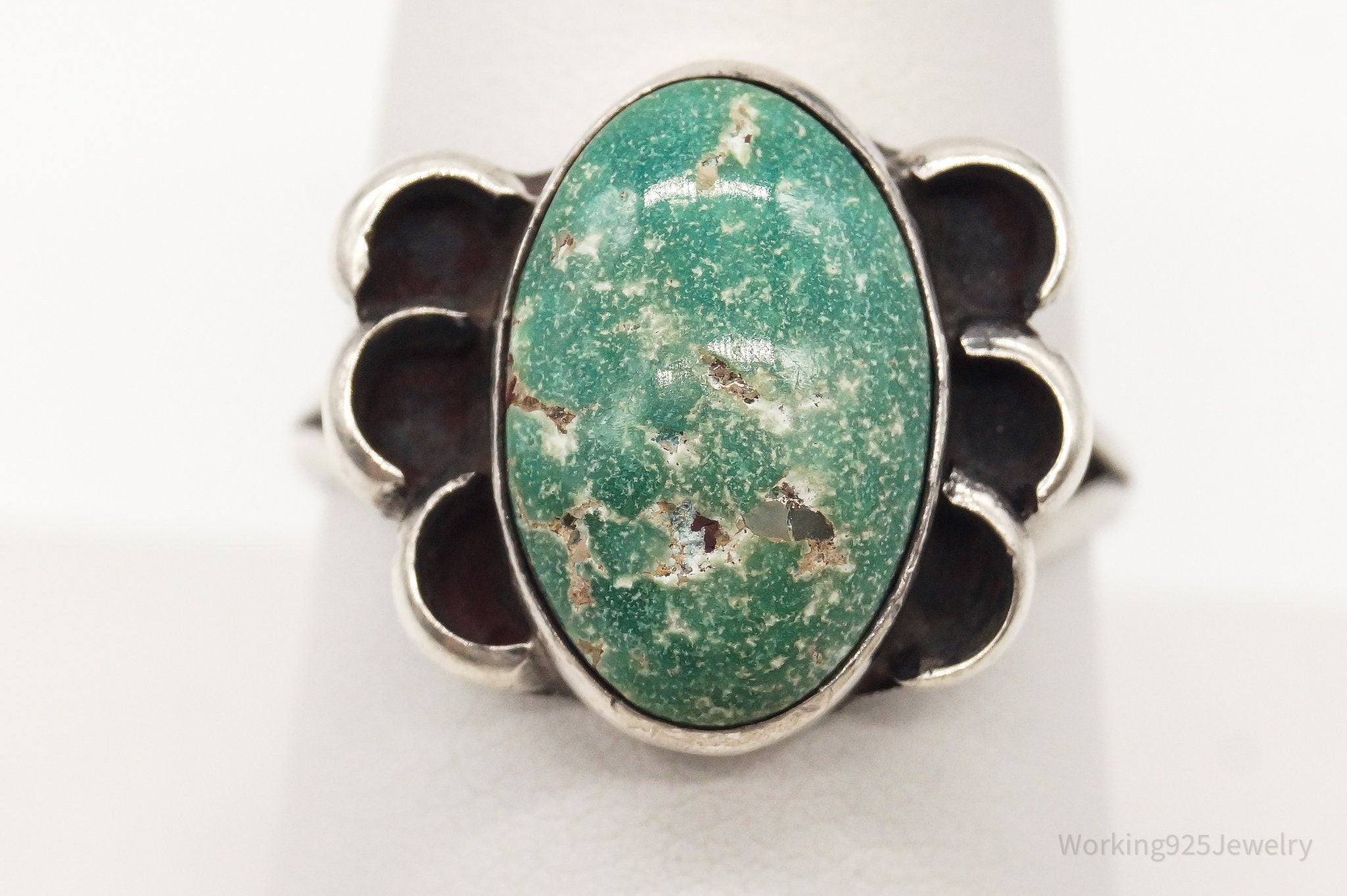 Vintage Native American Unsigned Turquoise Silver Ring - Size 8.75