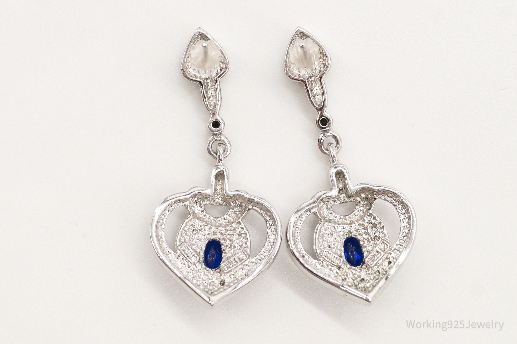 Vintage Ross Simons Lab Sapphire Sterling Silver Earrings