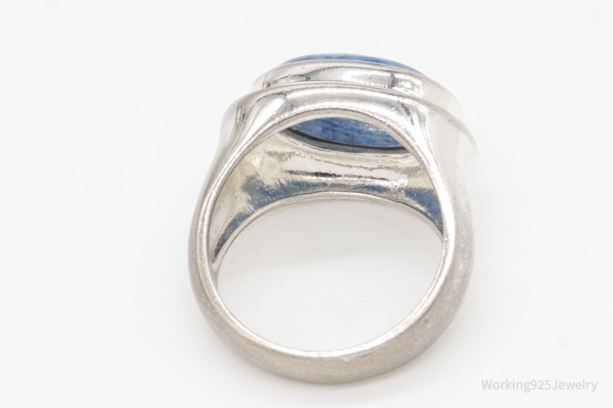 Vintage Denim Lapis Lazuli Rhodium Plating Over Sterling Silver Ring - Size 6