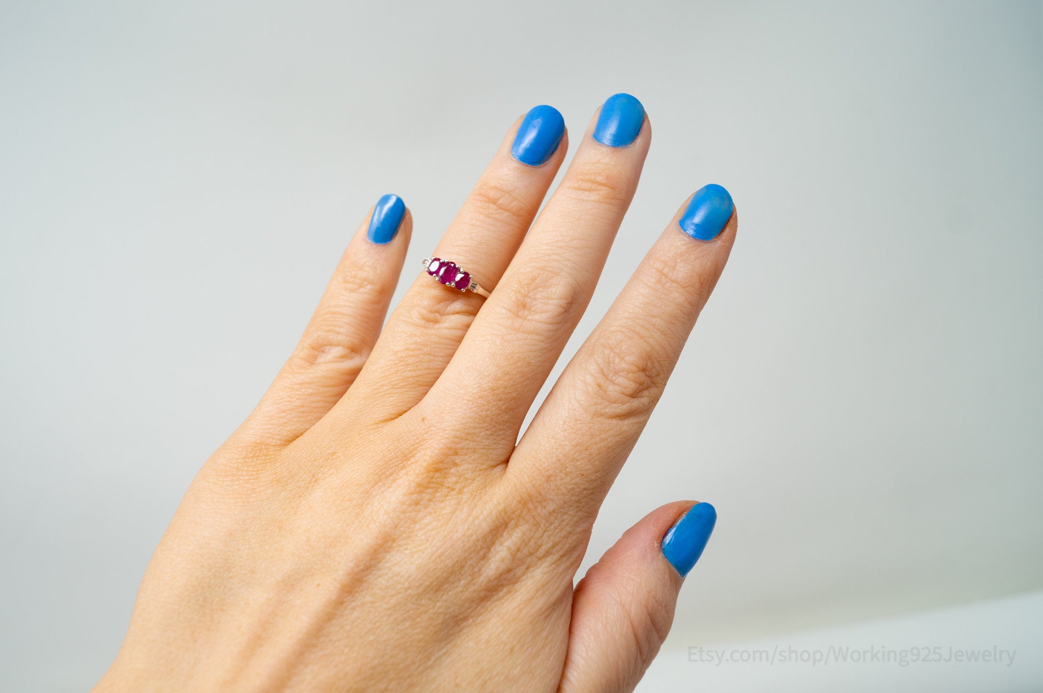 Vintage Art Deco Style Red Ruby Sterling Silver Statement Ring - Size 5