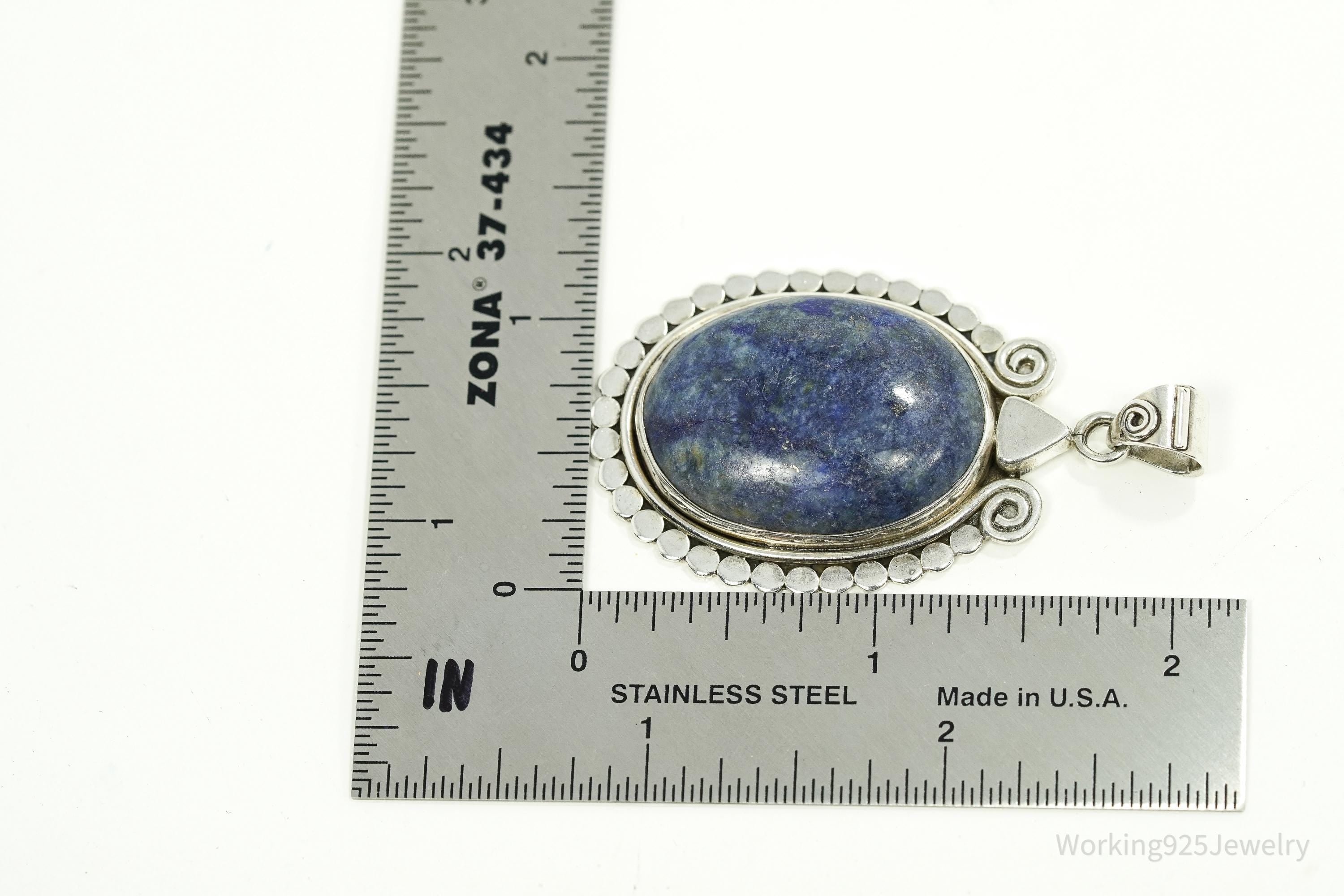 Large Vintage Lapis Lazuli Sterling Silver Pendant