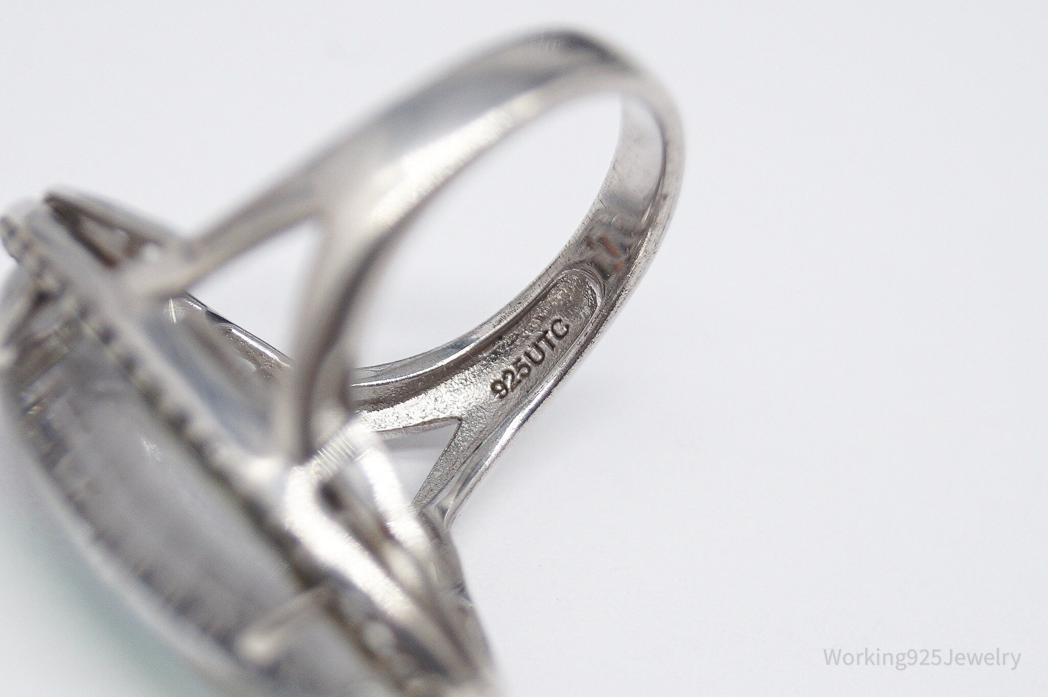 Vintage Paua Abalone Shell White Topaz Sterling Silver Ring - Size 8