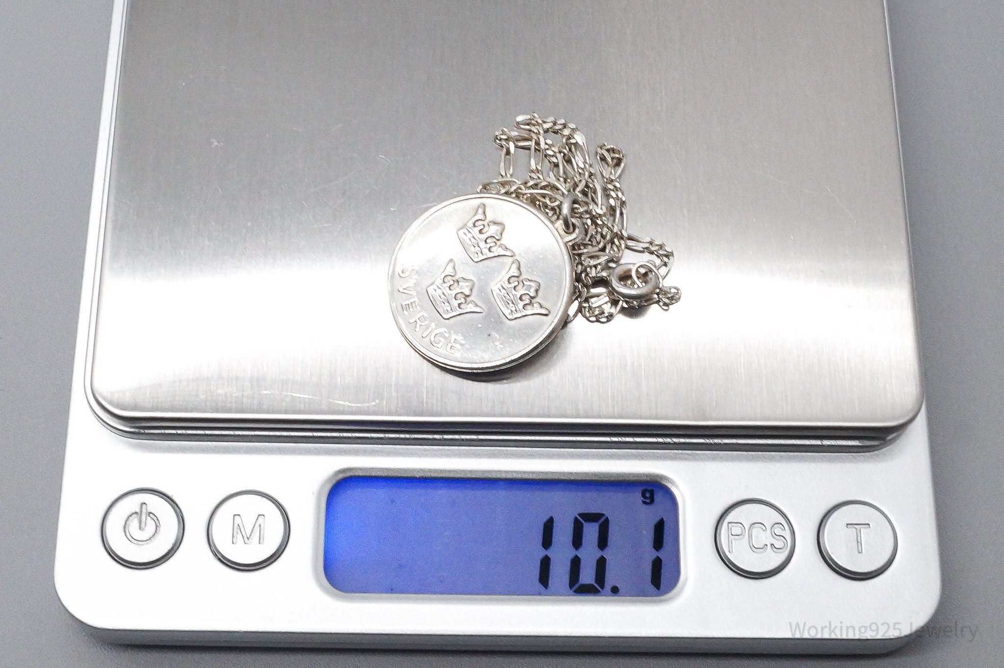 Vintage Swedish Svergie Triple Crown Sterling Silver Chain Necklace 20"