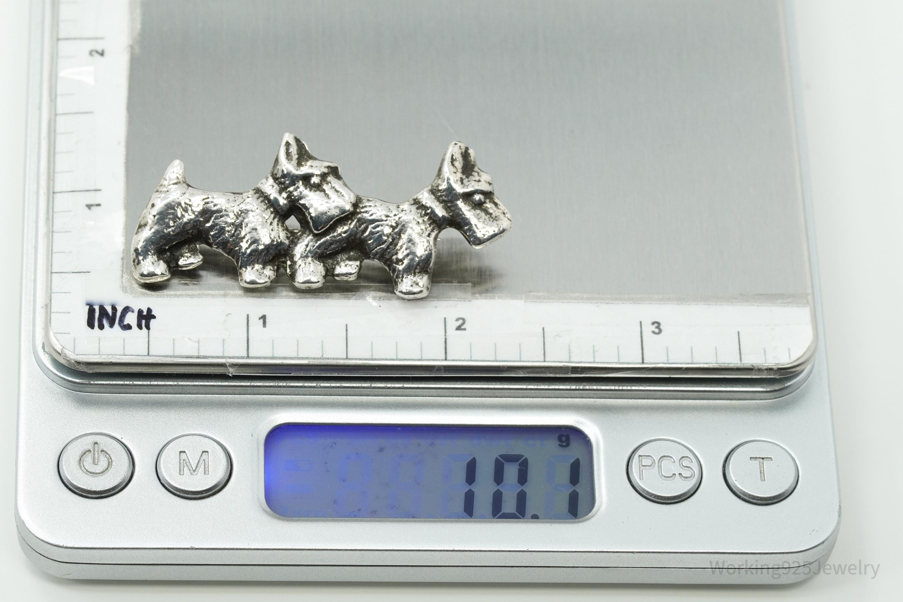 Vintage Scottish Scottie Dogs Sterling Silver Brooch Pin