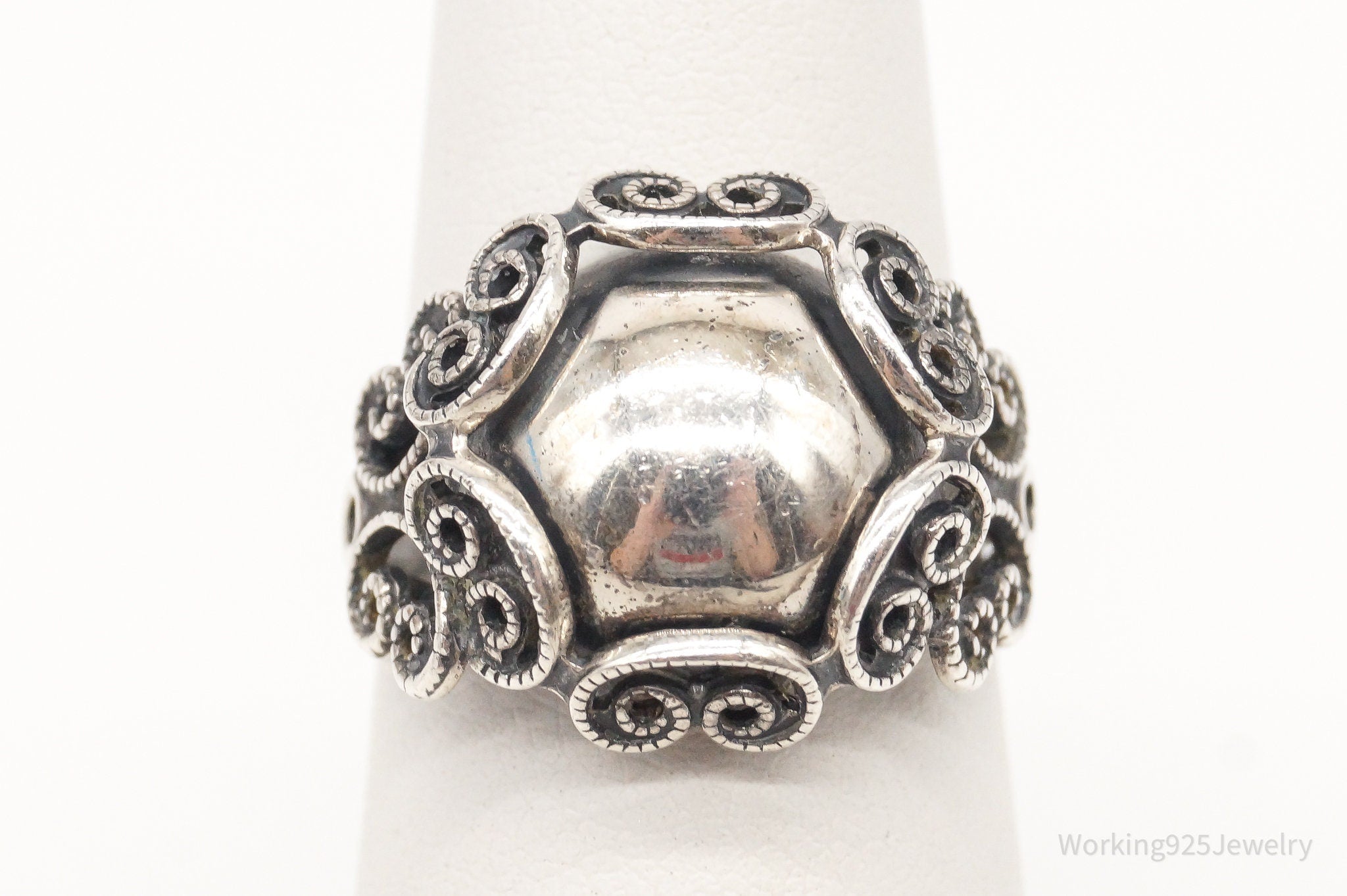 Vintage Antique Designer Beau Filigree Sterling Silver Ring - Size 6 Adjustable
