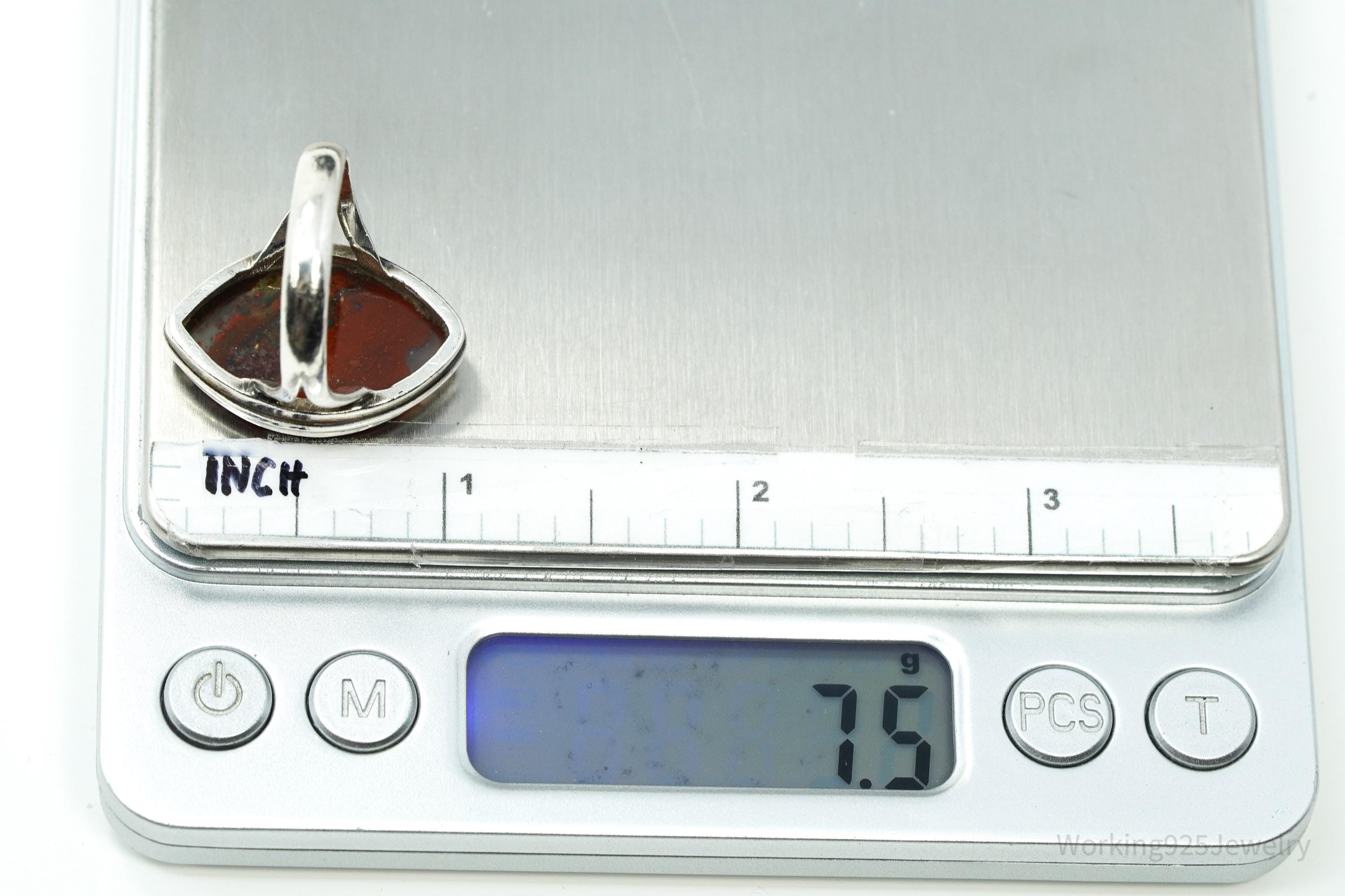 Vintage Agate Sterling Silver Ring - Size 9.75