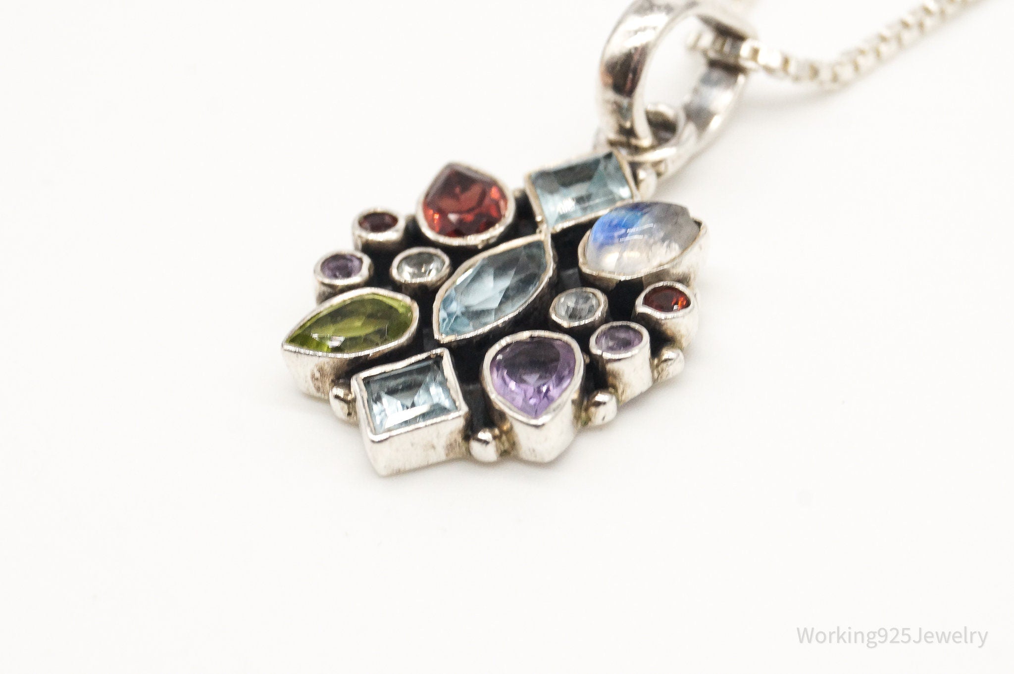 Vintage Multi Gemstone Sterling Silver Necklace