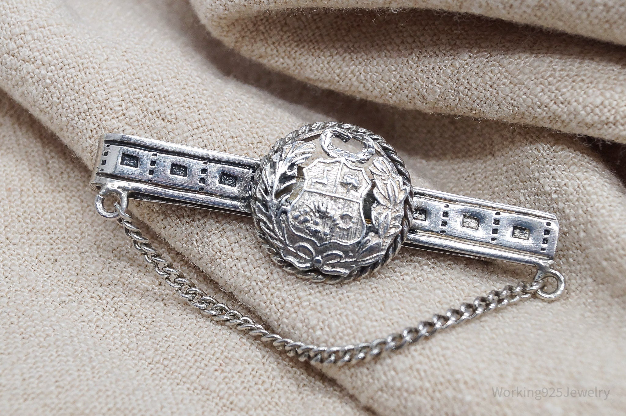 Vintage Peru National Coat Of Arms Sterling Silver Tie Bar