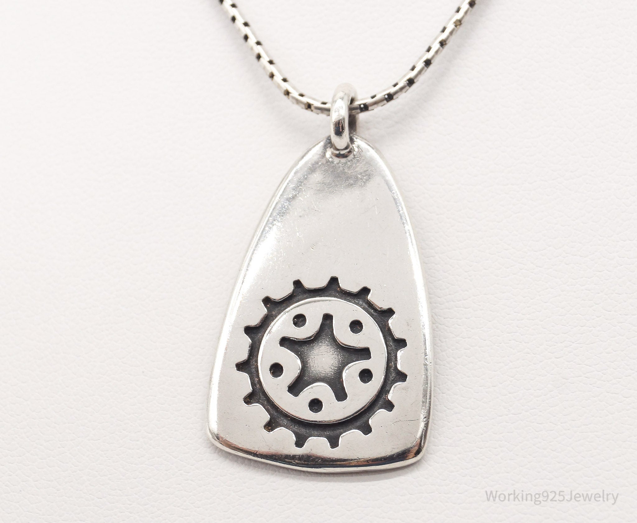 Vintage Gear Tab Tag "Crank It" Sterling Silver Necklace