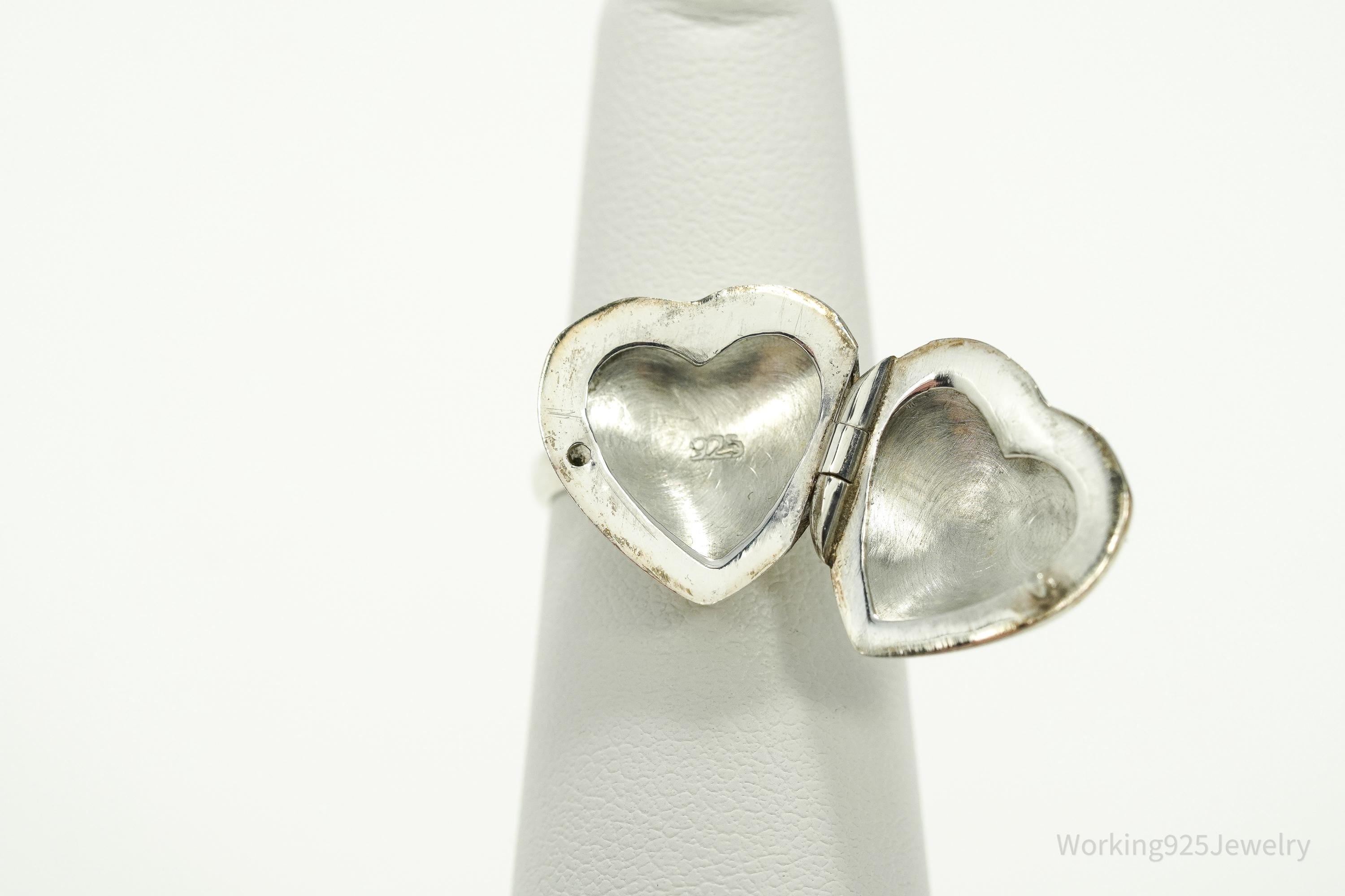 Vintage Heart Locket Sterling Silver Ring - Size 5.5