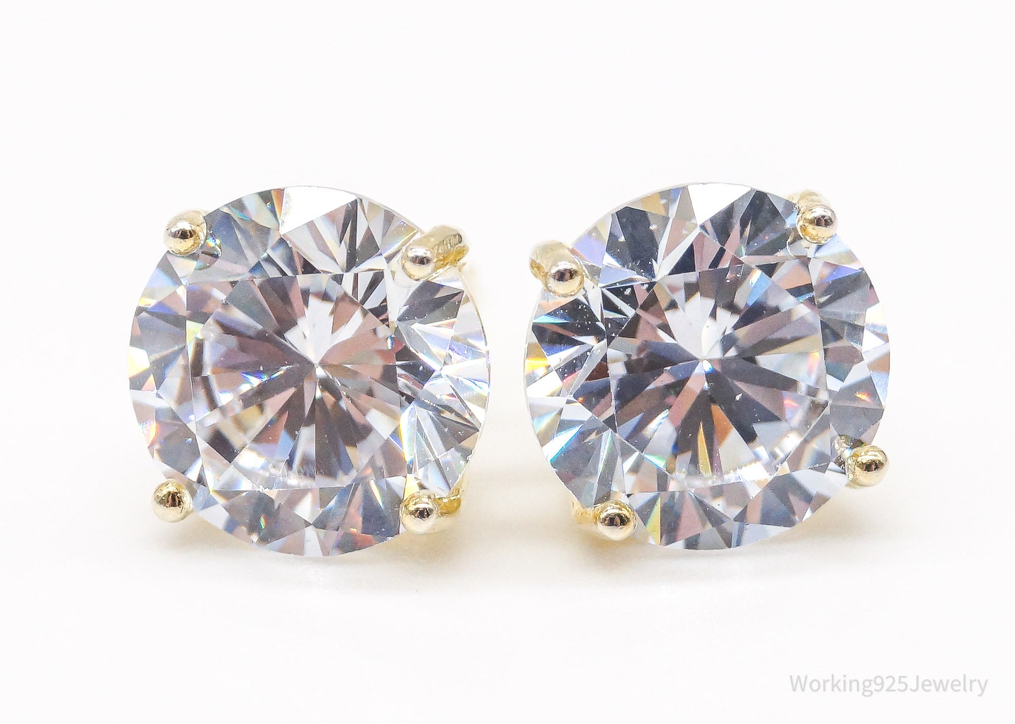 Vintage Large Cubic Zirconia Gold Vermeil Sterling Silver Earrings