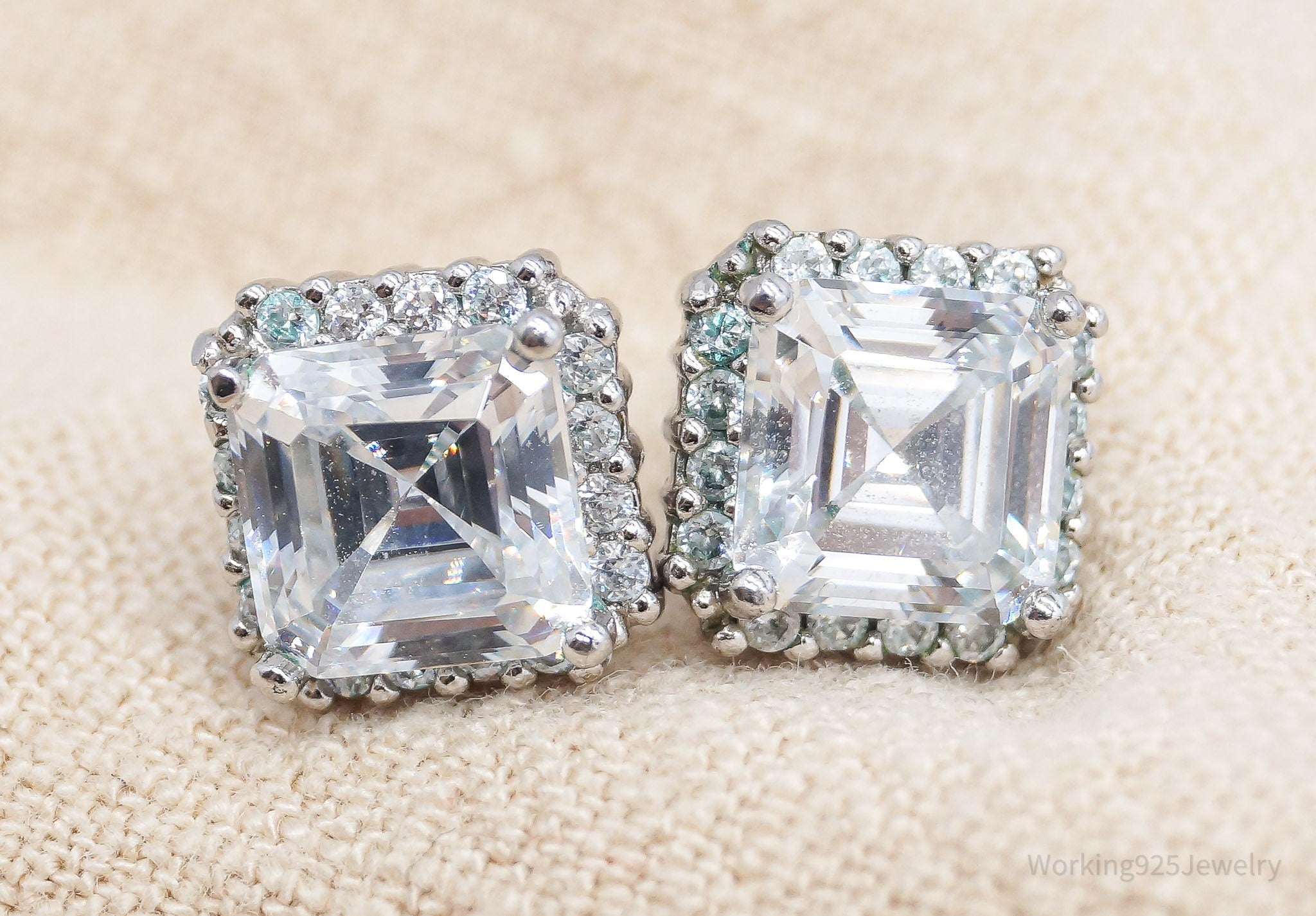 Vintage Large Cubic Zirconia Sterling Silver Earrings