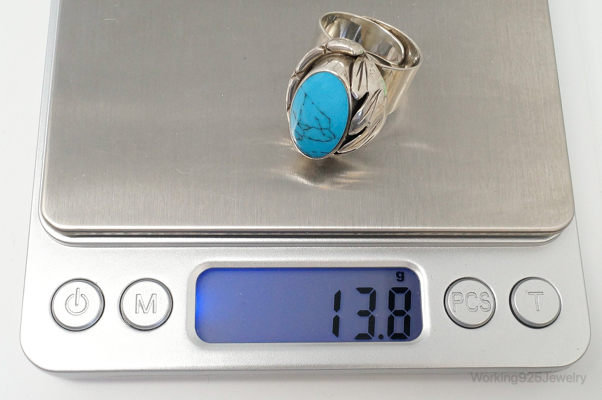 Vintage Mexico Blue Turquoise Sterling Silver Ring Size 8.5 Adjustable