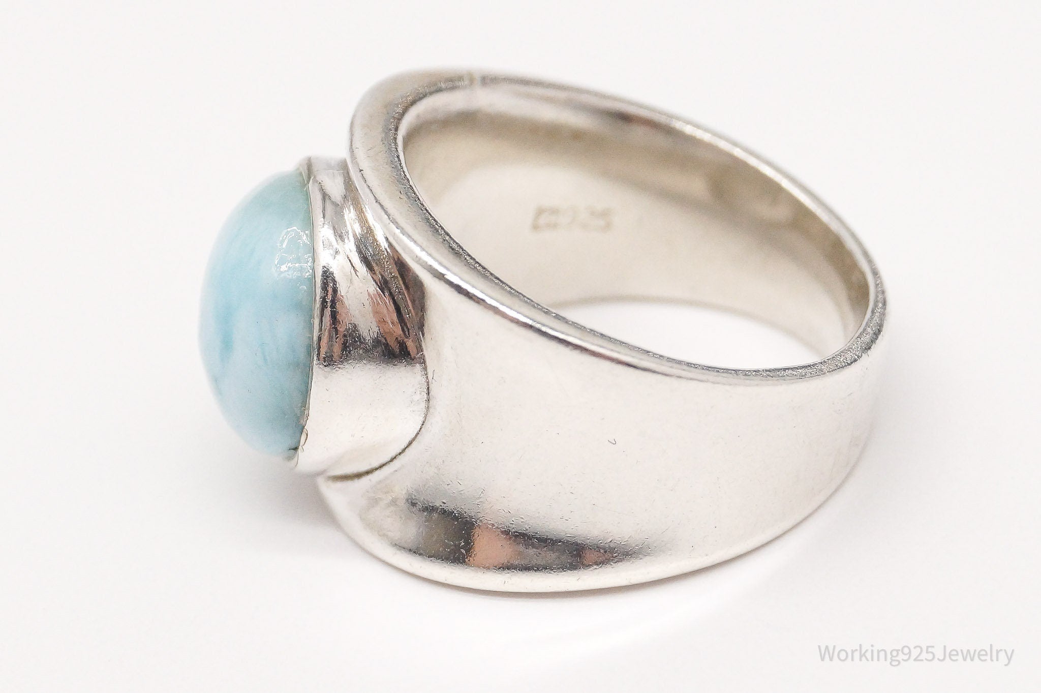 Vintage Blue Larimar Sterling Silver Ring - Size 5.5