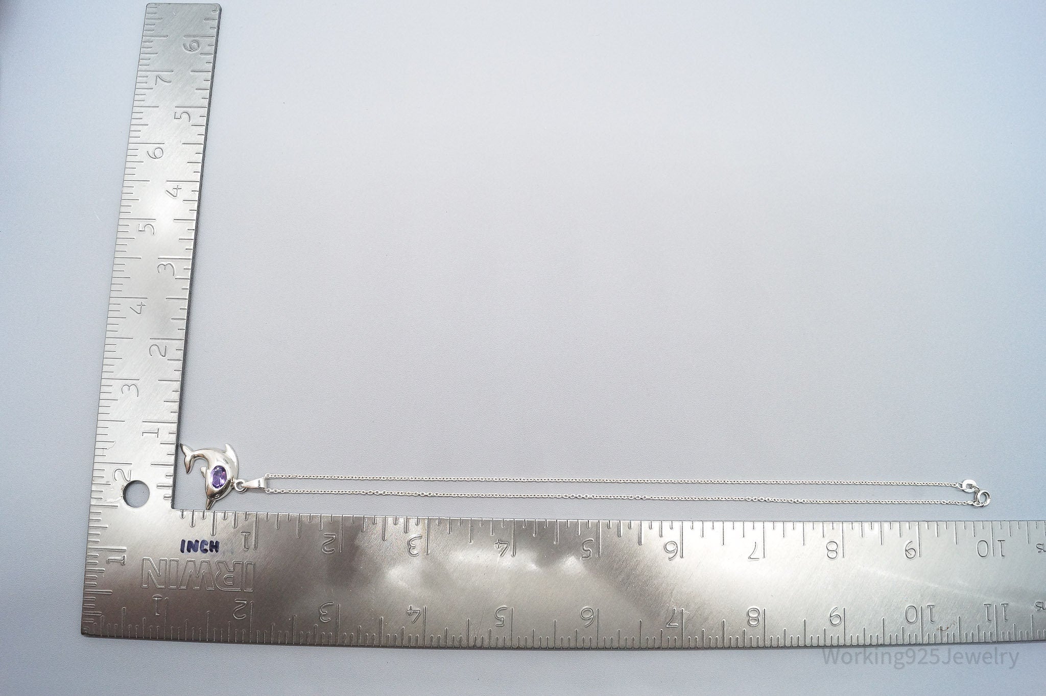 Vintage Amethyst Dolphin Sterling Silver Necklace 18"