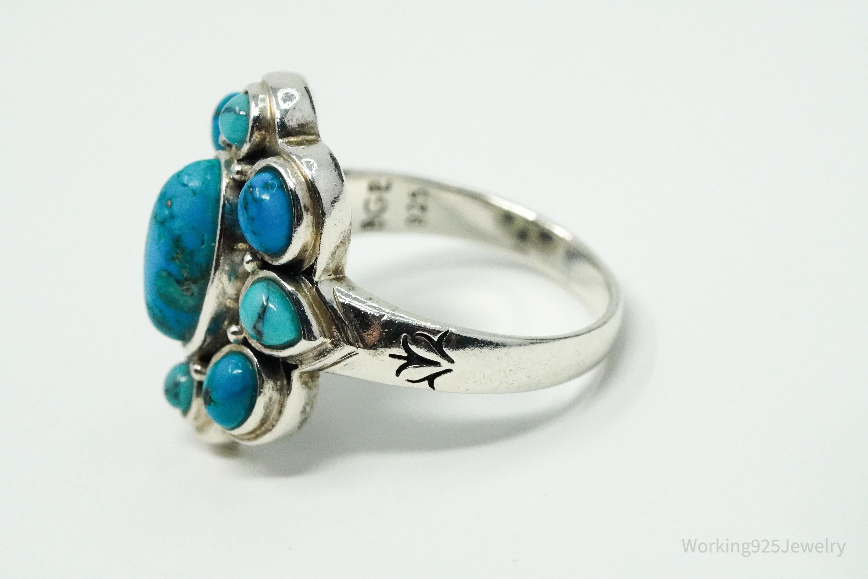 Vintage BGE Turquoise Inlay Flower Sterling Silver Ring - Size 7