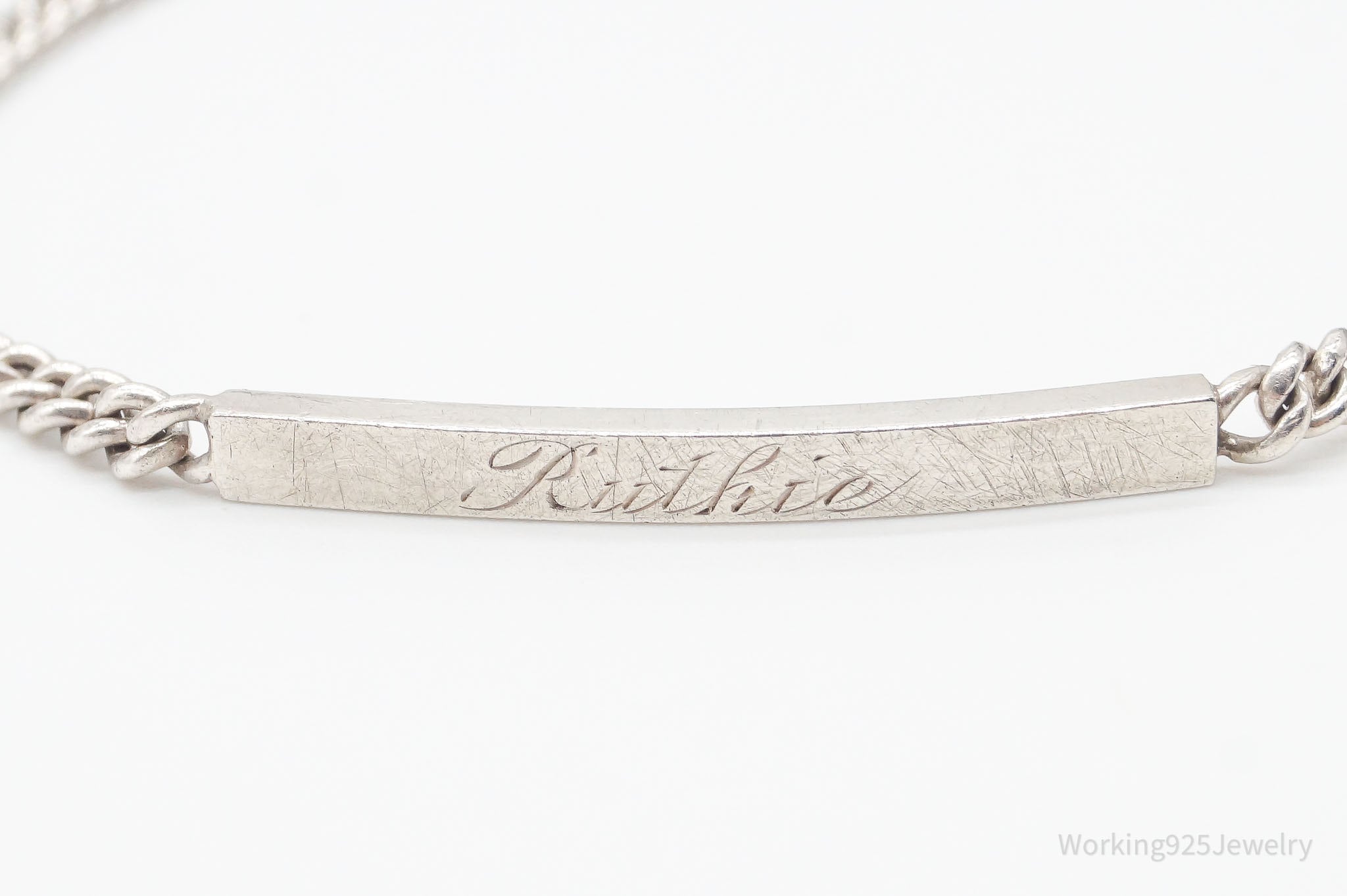 Antique "Ruthie" Engraved Name ID Bar Sterling Silver Bracelet