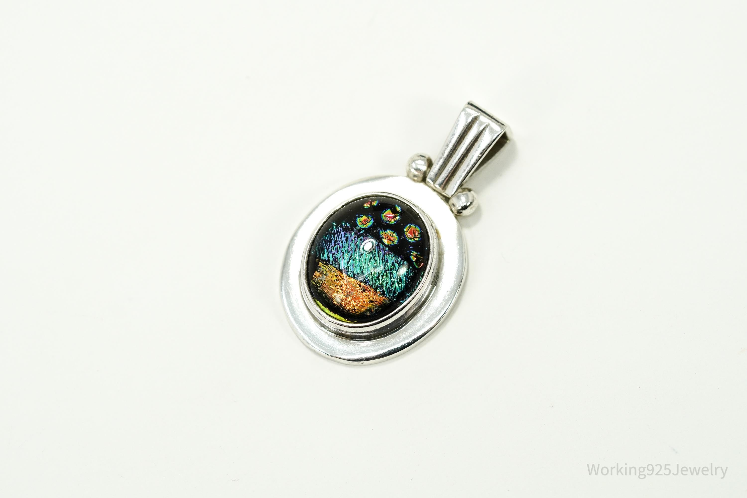 Vintage Dichroic Glass Sterling Silver Pendant