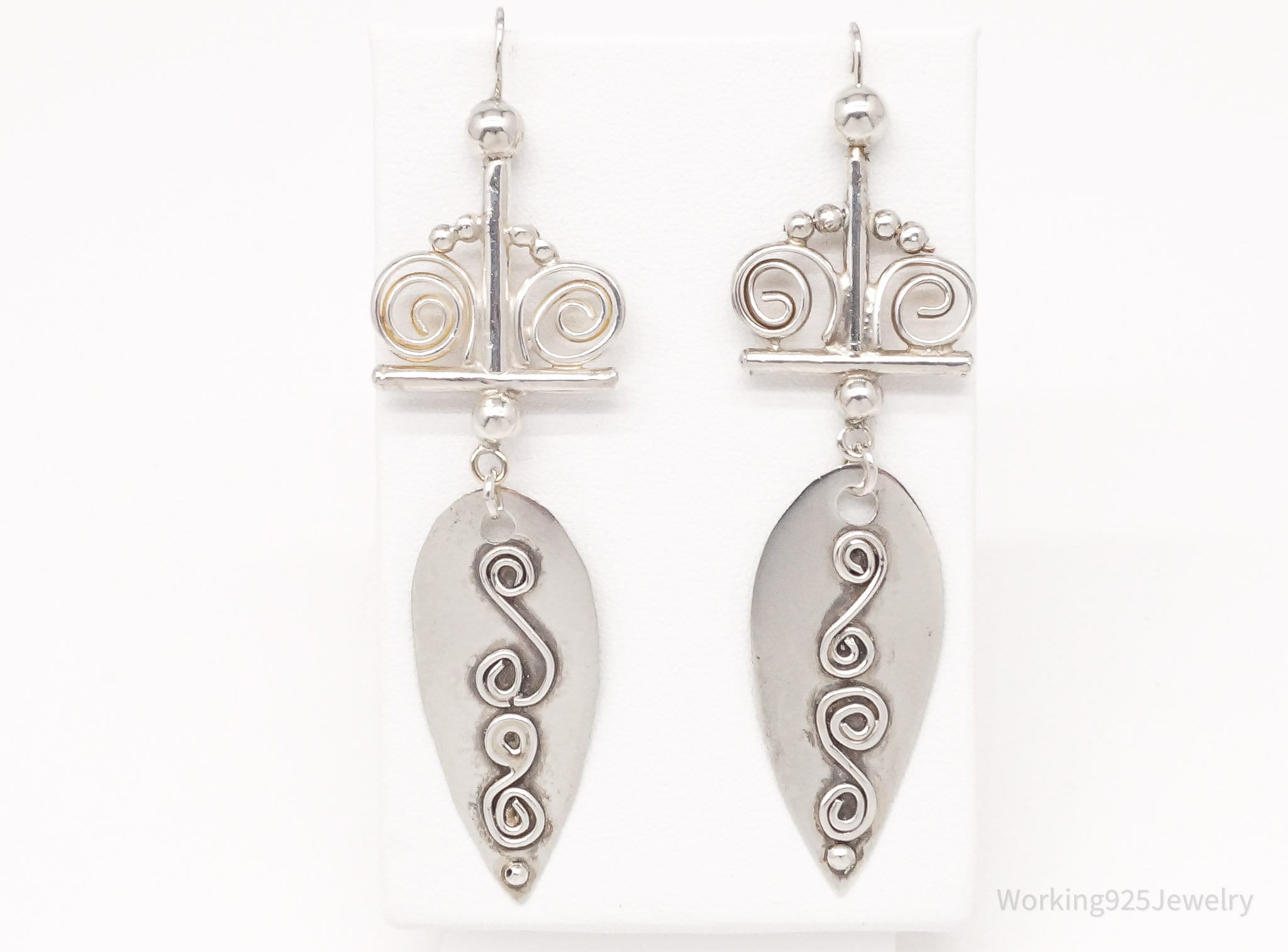 Vintage Long Intricate Silver Earrings