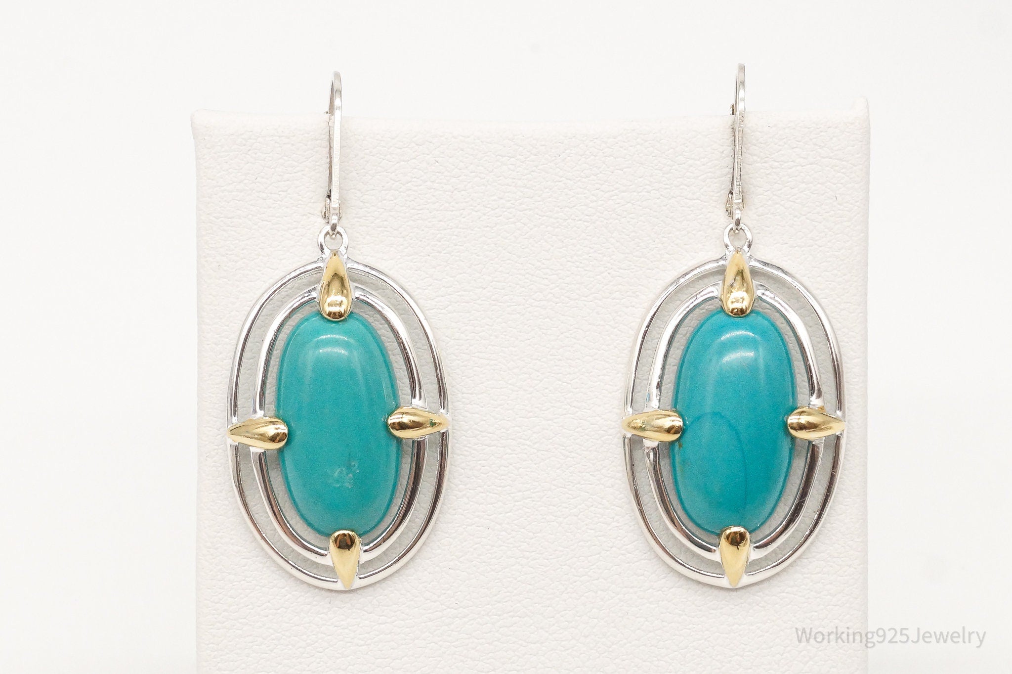 Vintage Thailand Turquoise Gold Vermeil Sterling Silver Earrings