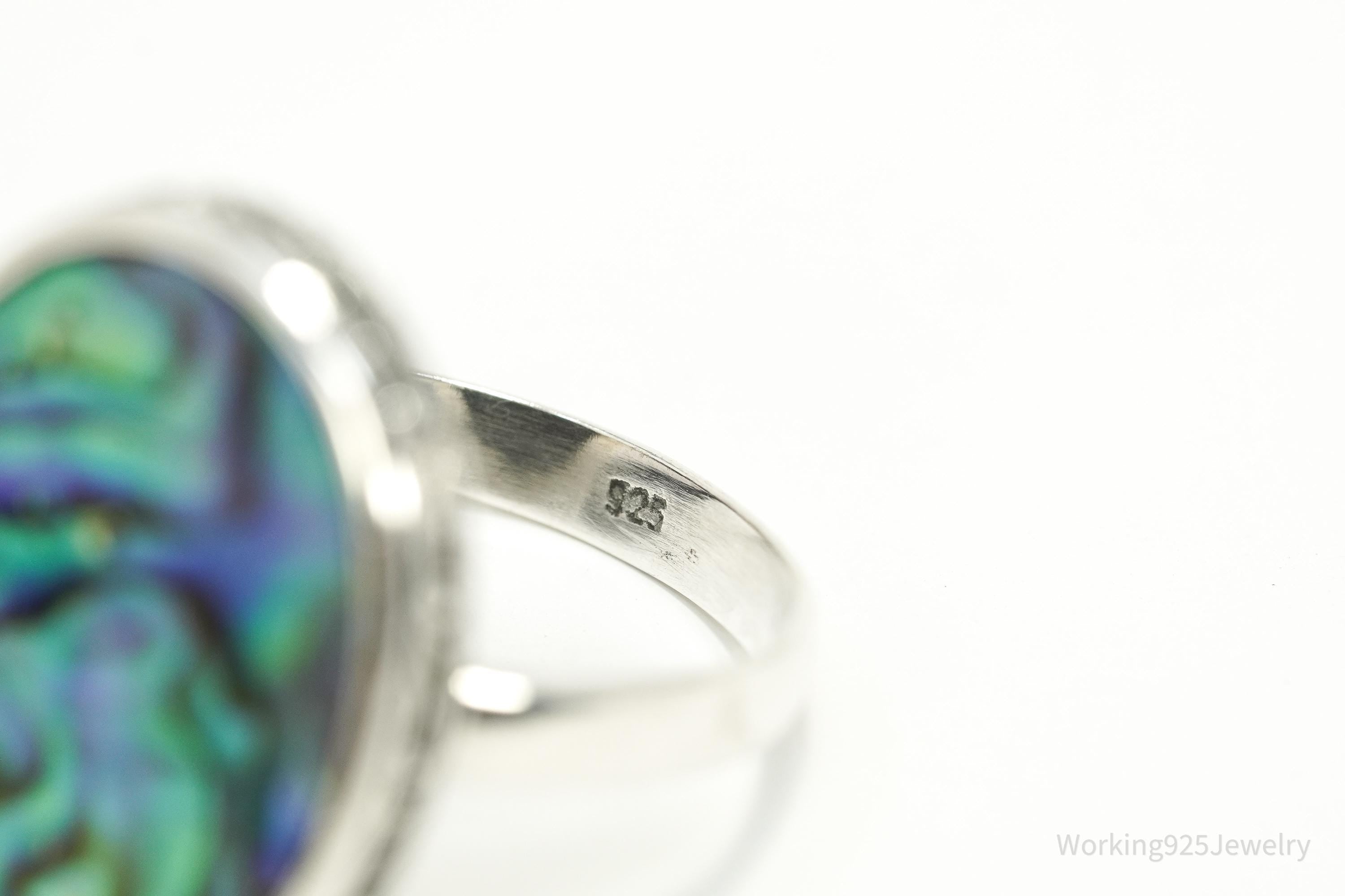 Vintage Sterling Silver Statement Ring • Large Paua Abalone Shell Inlay Size 9