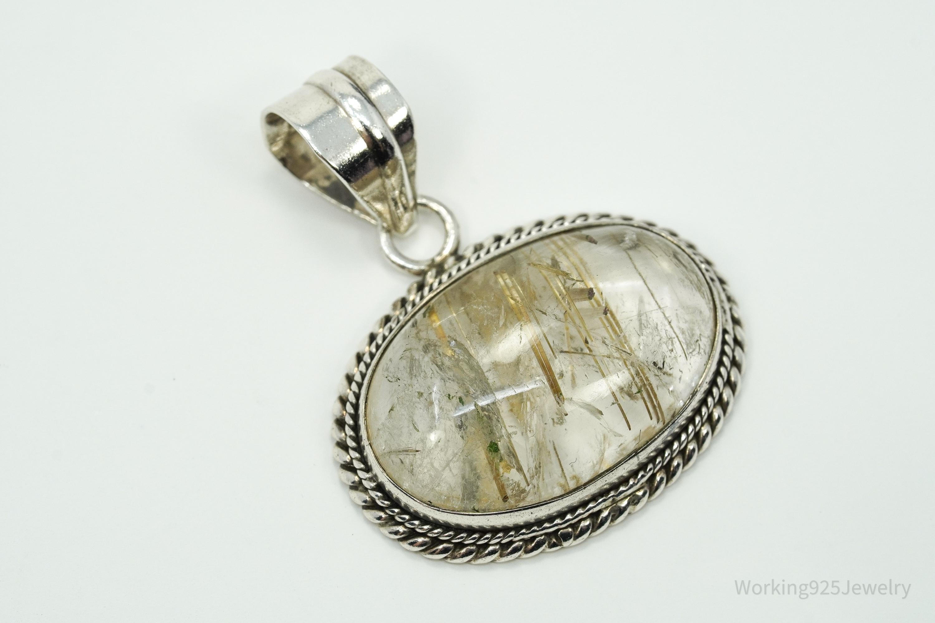 Vintage Rutilated Quartz Sterling Silver Southwestern Necklace Pendant