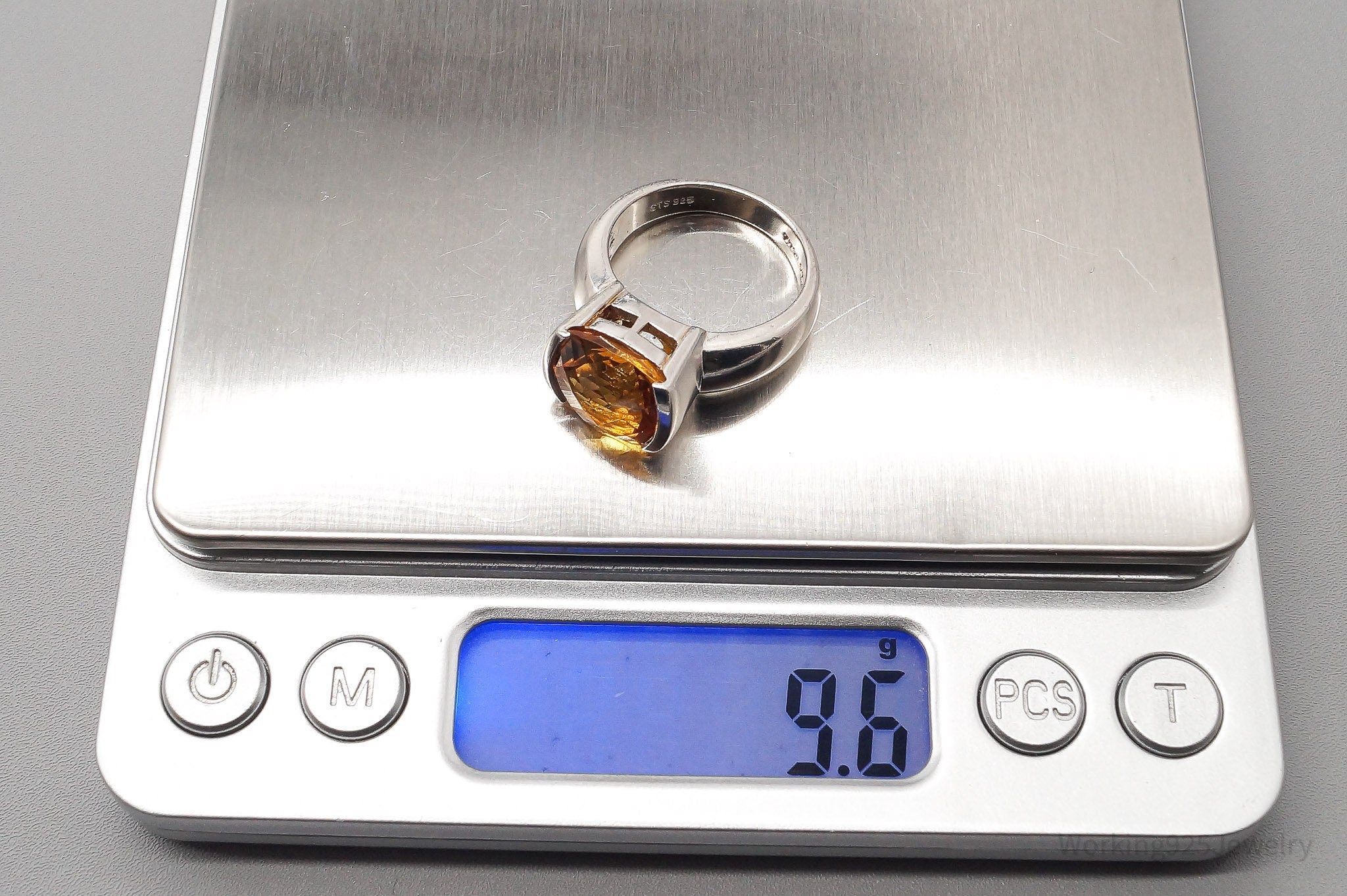 Vintage Large Citrine Sterling Silver Ring - Size 7.75