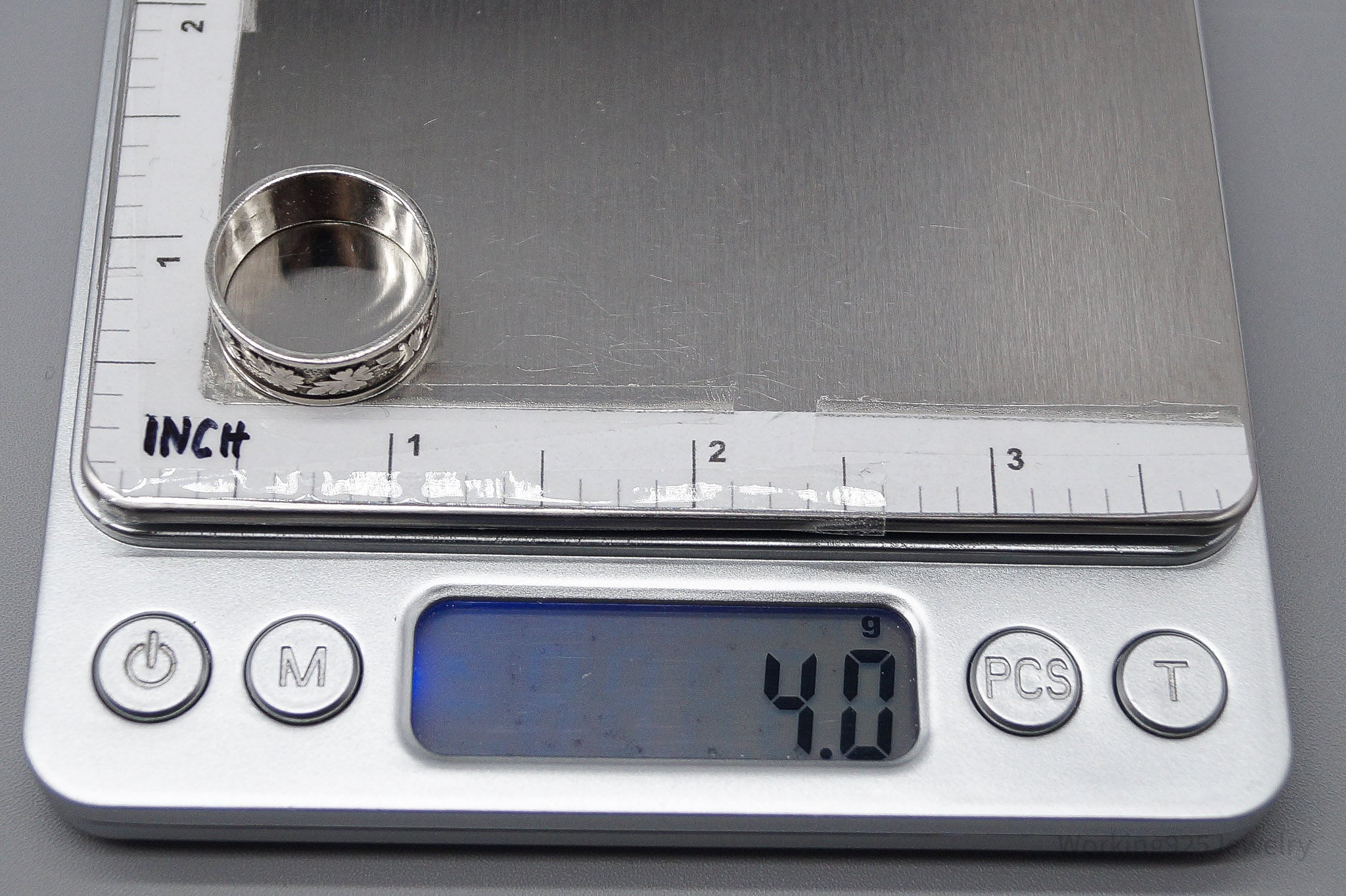 Vintage ESPO Leaves Pattern Sterling Silver Band Ring - Size 7.25