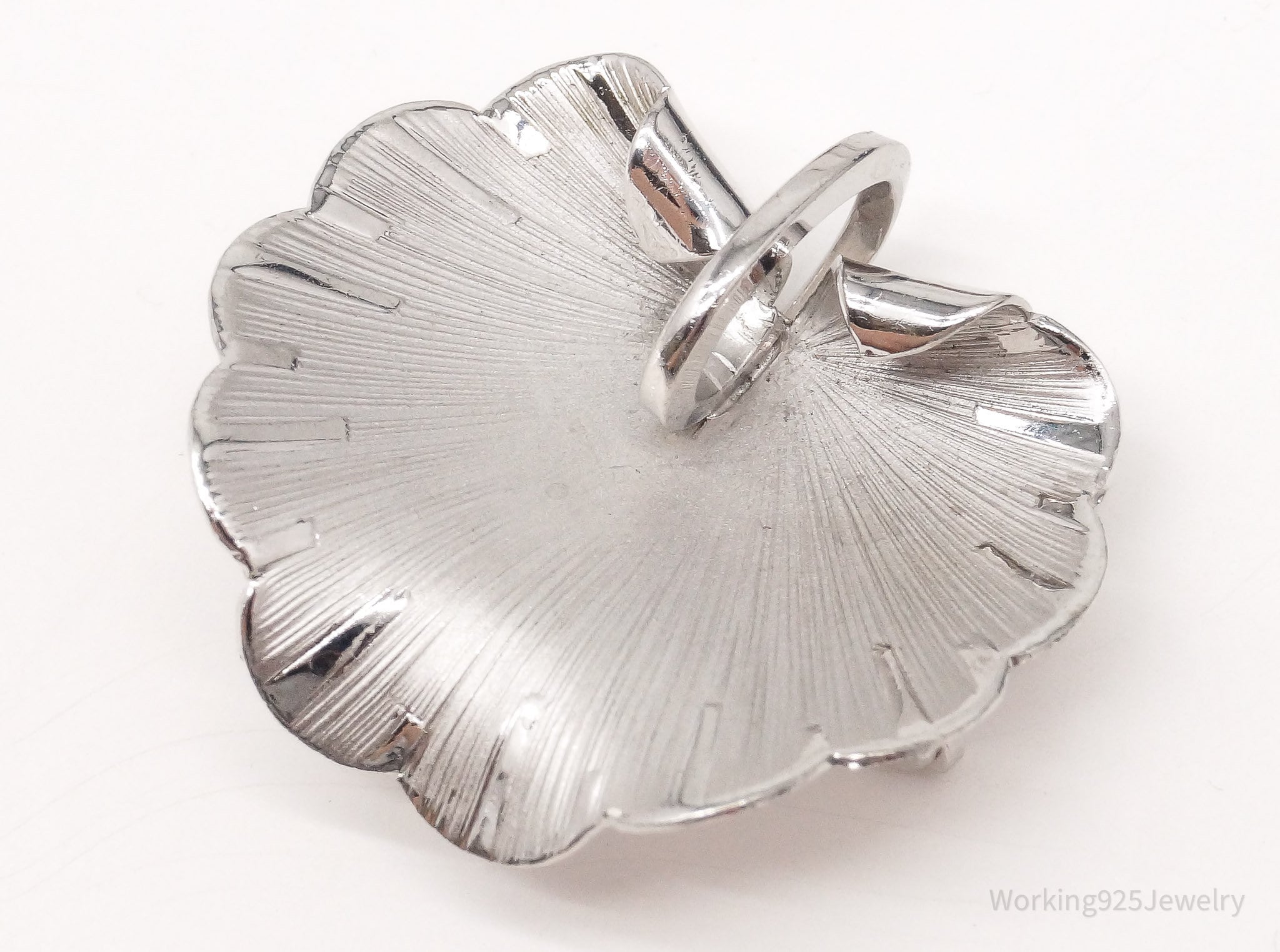 Vintage Designer WELLS Leaf Sterling Silver Brooch Pin Pendant