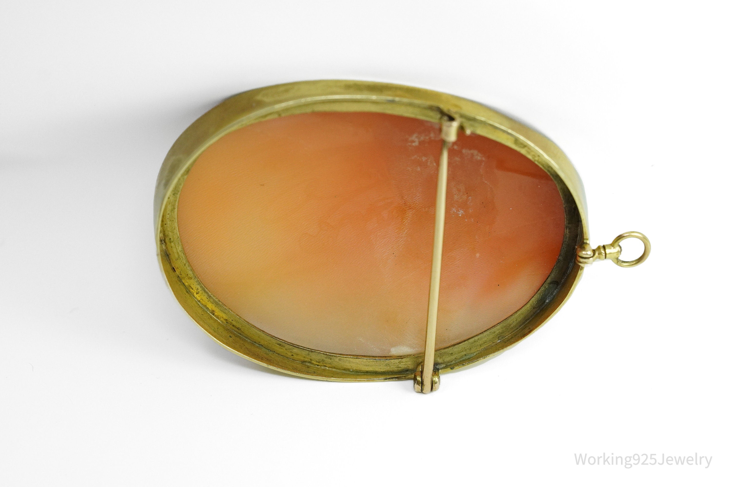 Antique 14K Yellow Gold Shell Cameo Brooch Pin Pendant